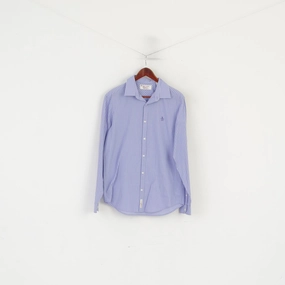 Trendy Outfit Penguin Men M Casual Shirt Purple Striped Cotton  Long Sleeve slim Fit Top