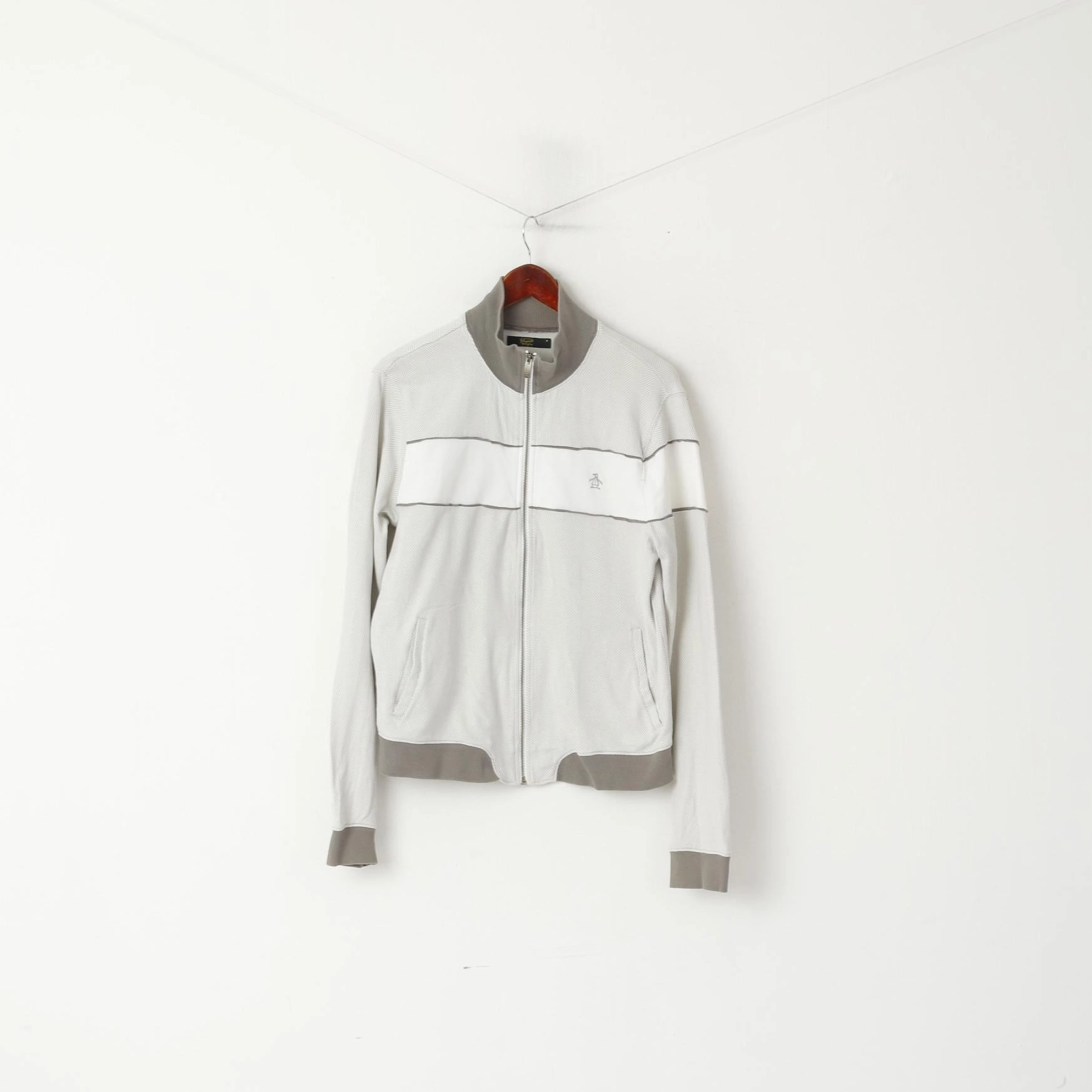 product dancing suitable rhythm Comfortable fit Penguin Men M (S) Sweatshirt Grey Cotton Full Zipper Herringbone Casual Top