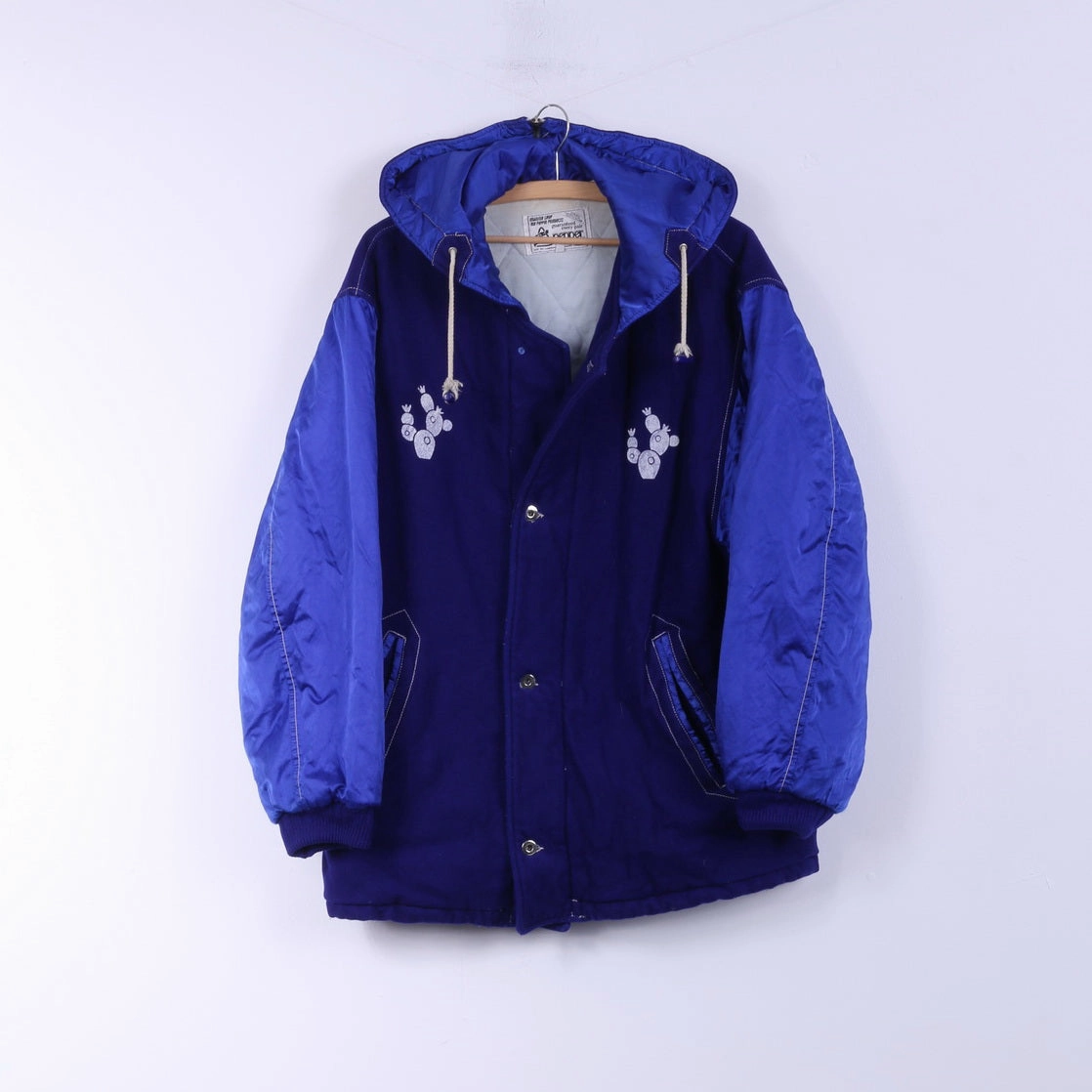 Pepper Mens M Bomber Jacket Navy Padded Hooded Wool Nylon Blend Outdoor Vintage Top Breathable Shield