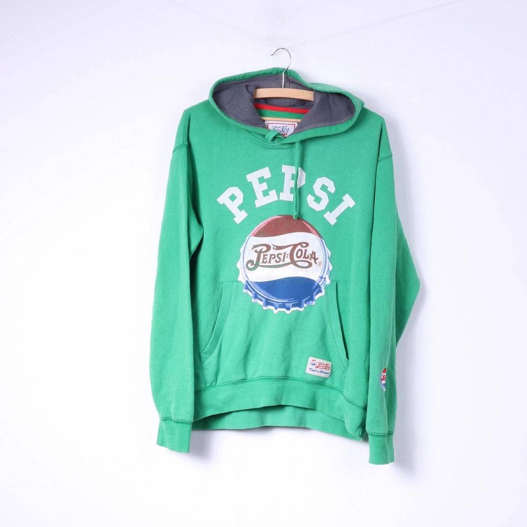 Urban Relaxed Pepsi-Cola Mens M Sweatshirt Green Big Logo Green Hooded Top Cotton