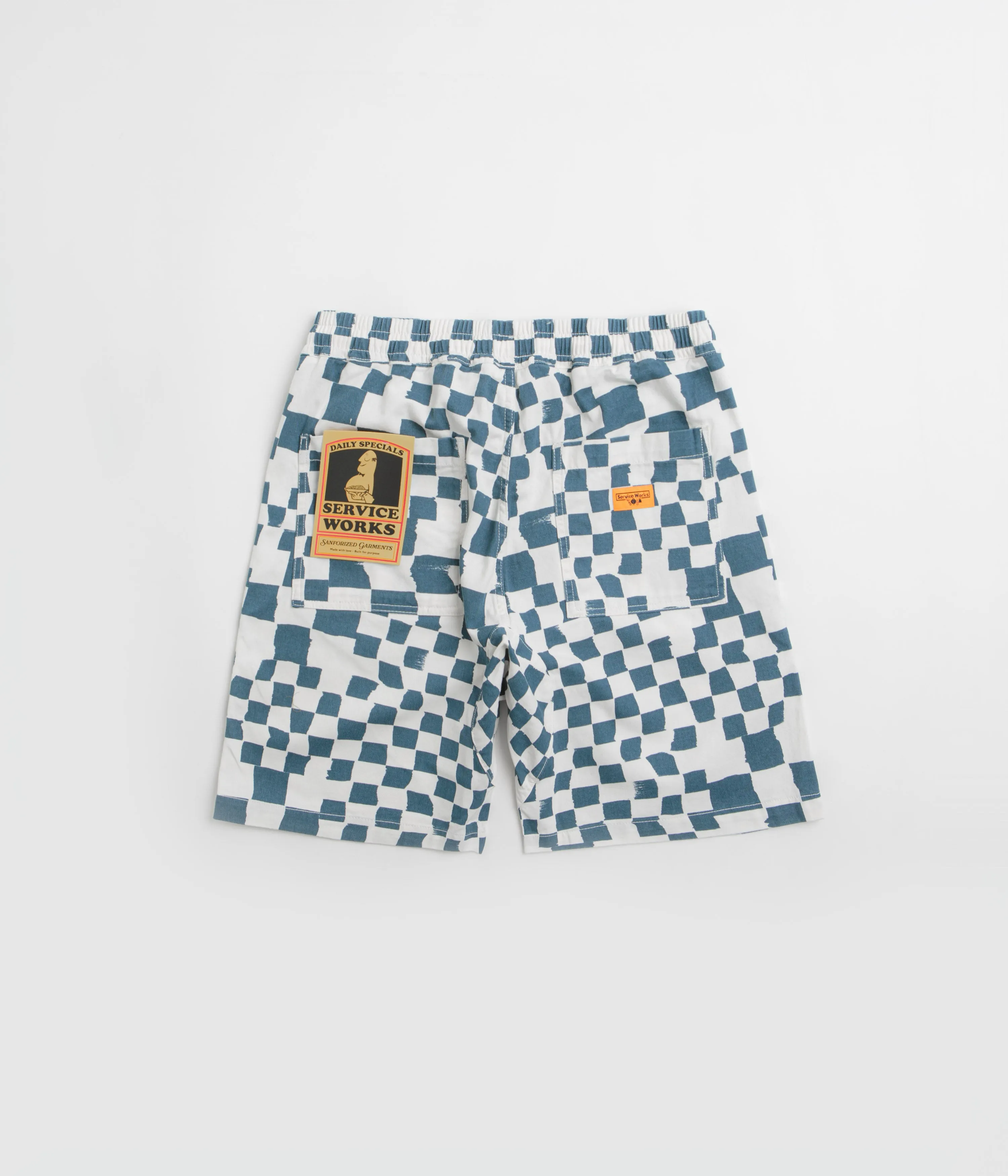 Service Works Printed Chef Shorts - Teal Checker t shirt Festival wear