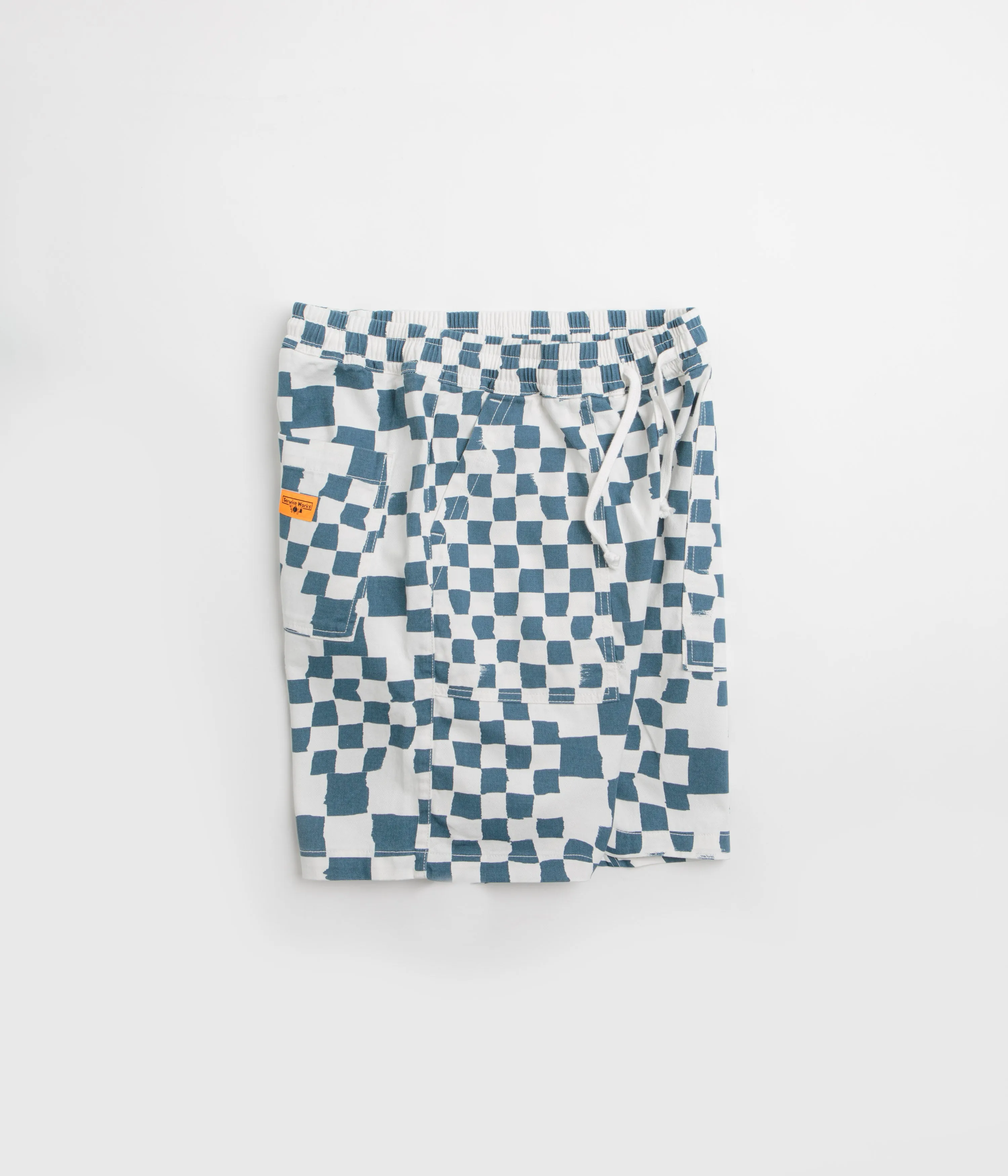 Bootcut style Service Works Printed Chef Shorts - Teal Checker