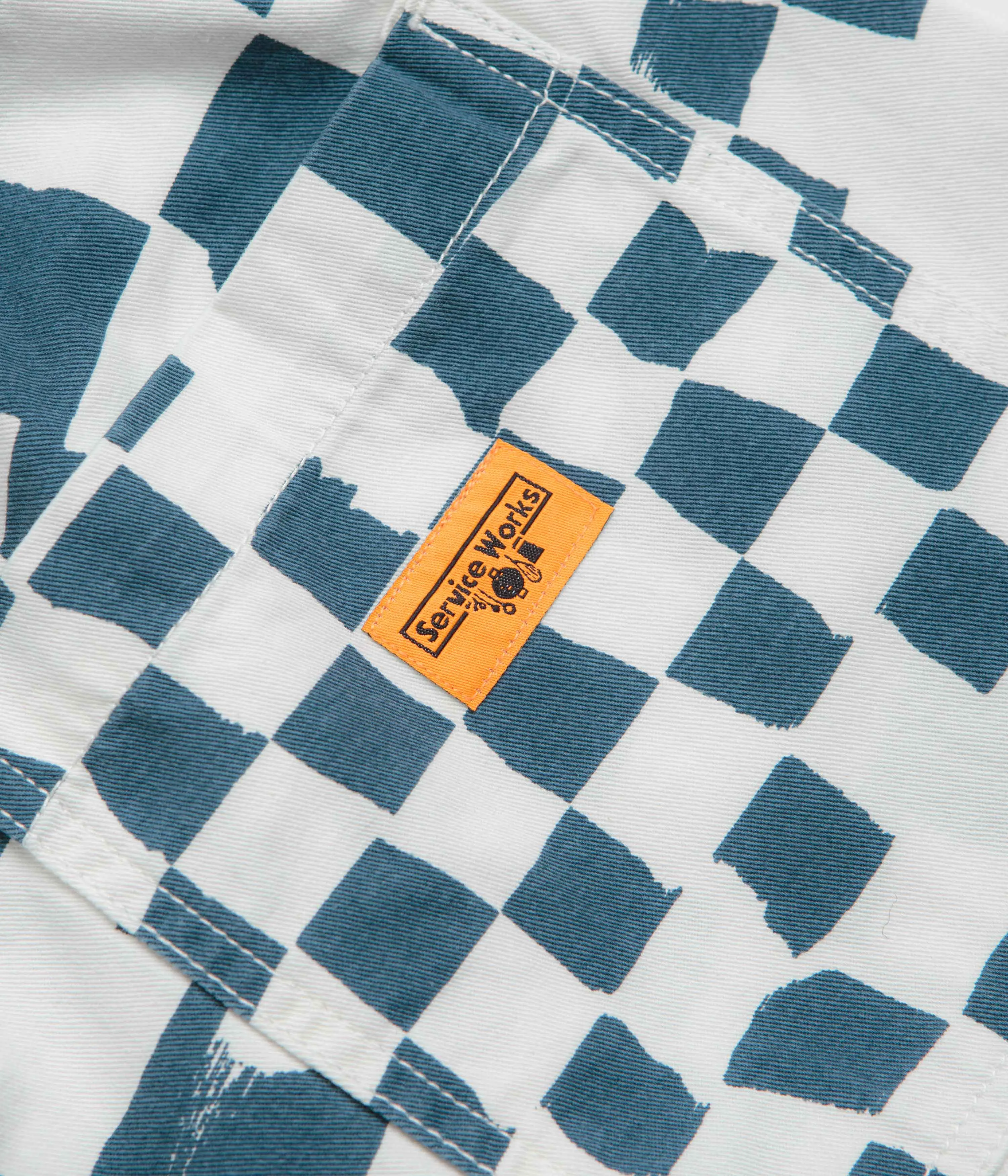 Durable Stitching denim alternative Service Works Printed Chef Shorts - Teal Checker