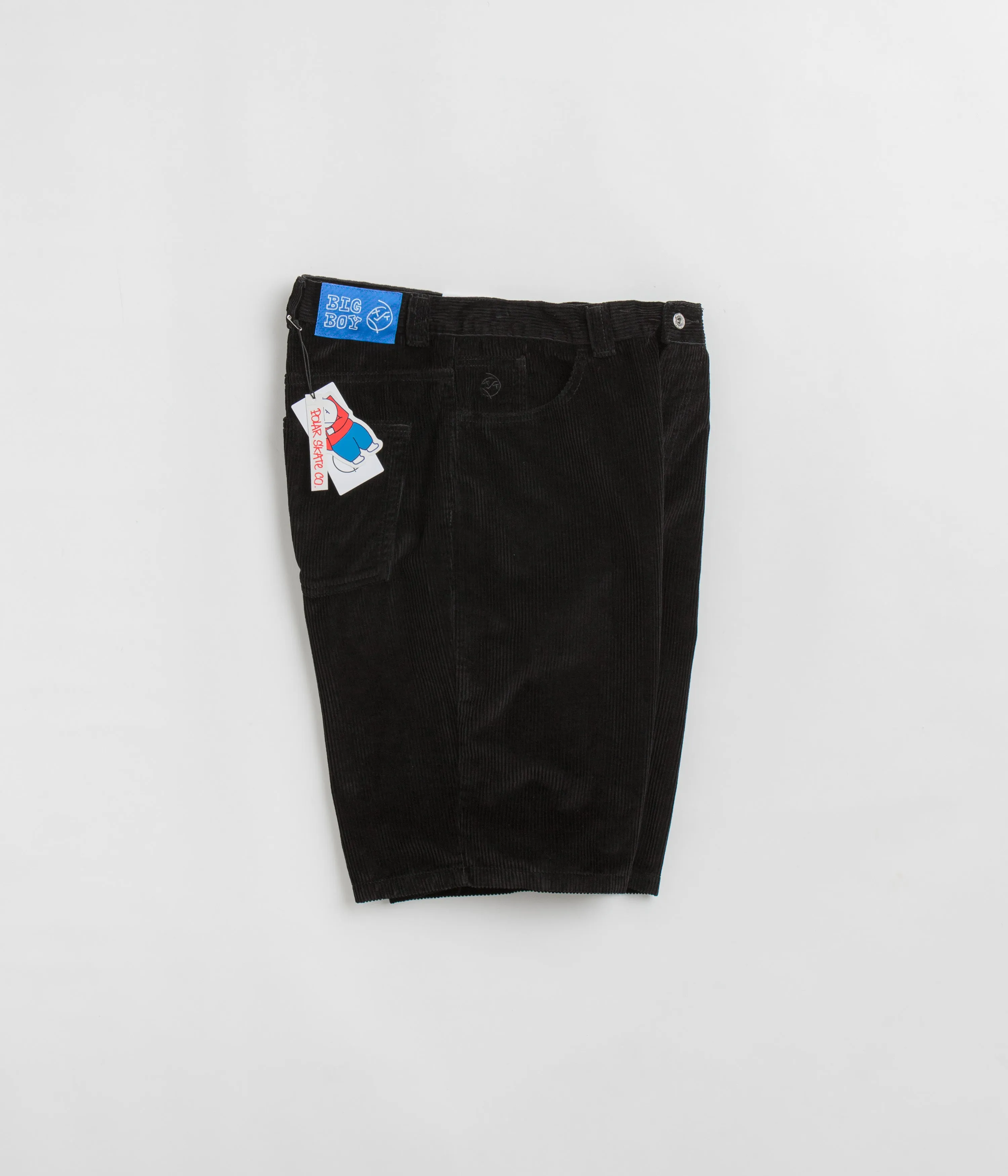 Polar Big Boy Cord Shorts - Black Durable Weave Fabric Playful Prints