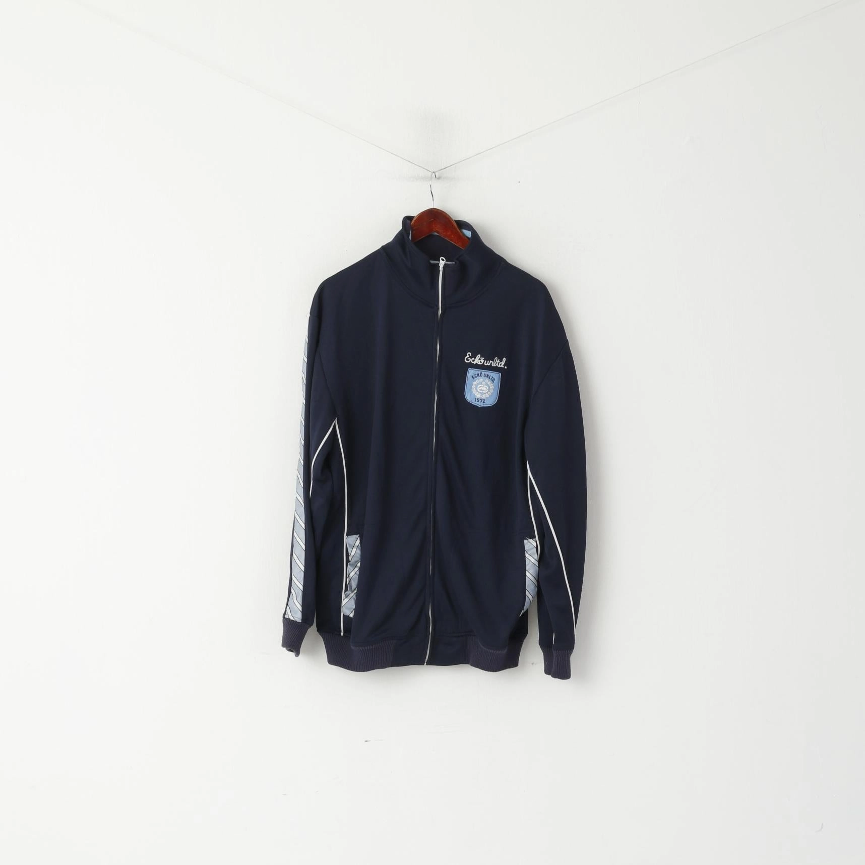 Ecko Unltd. Men M Sweatshirt Navy Shiny 1972 Retro Full Zipper Rhino Brand Track Top Minimalist Design