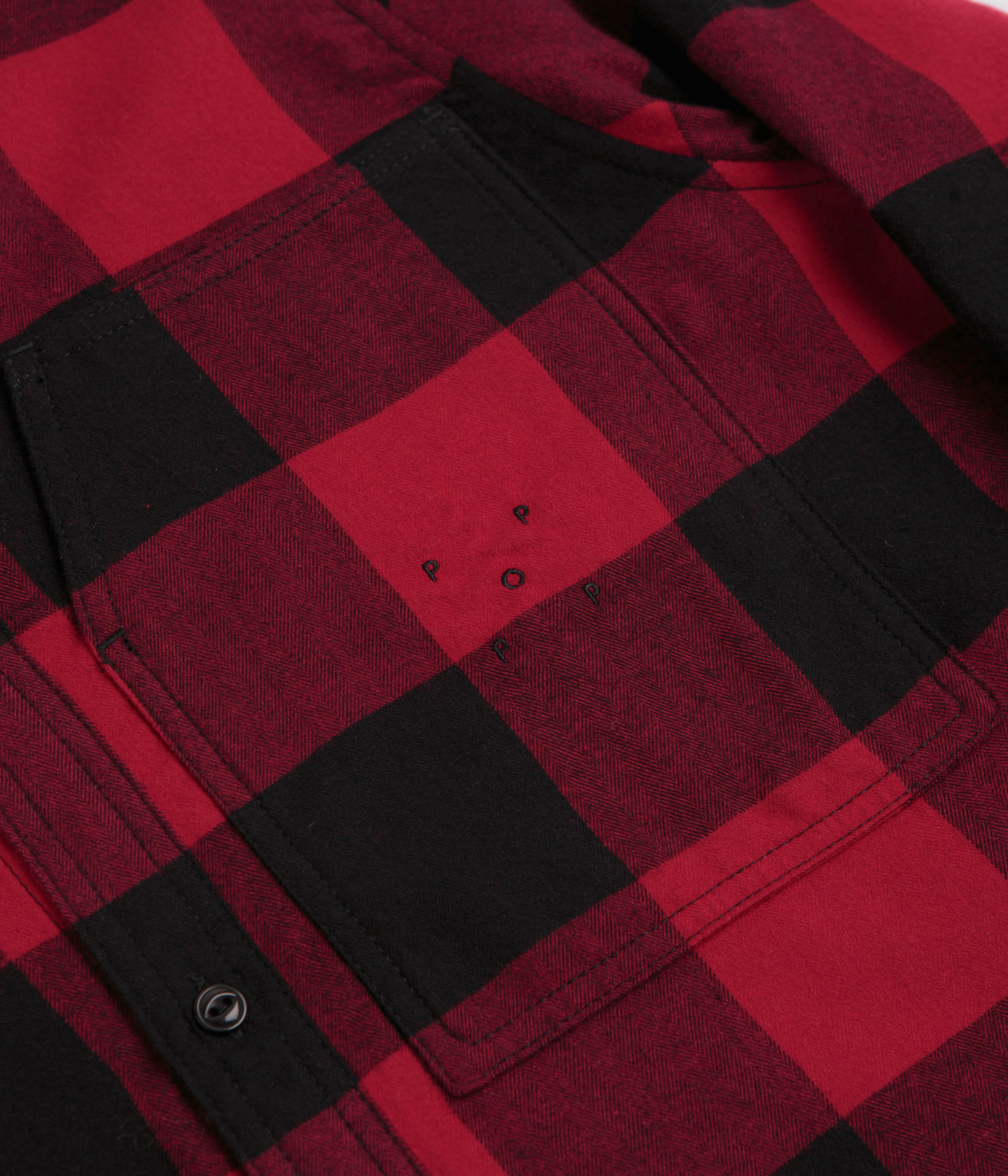 Retro Vibe Reinforced Elasticity Pop Trading Company Checked BD Shirt - Black / Red