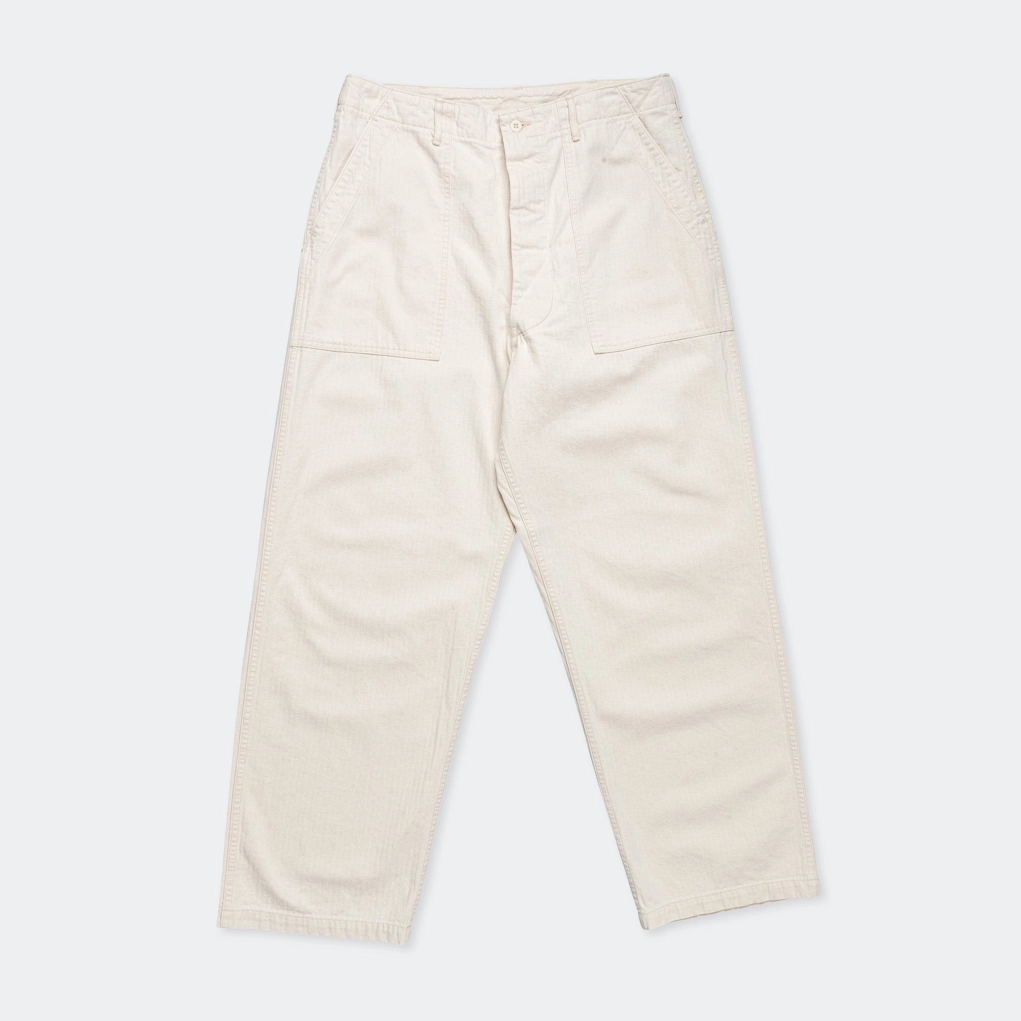 Outdoor Use Herringbone Summer Fatigue Pants - Ecru