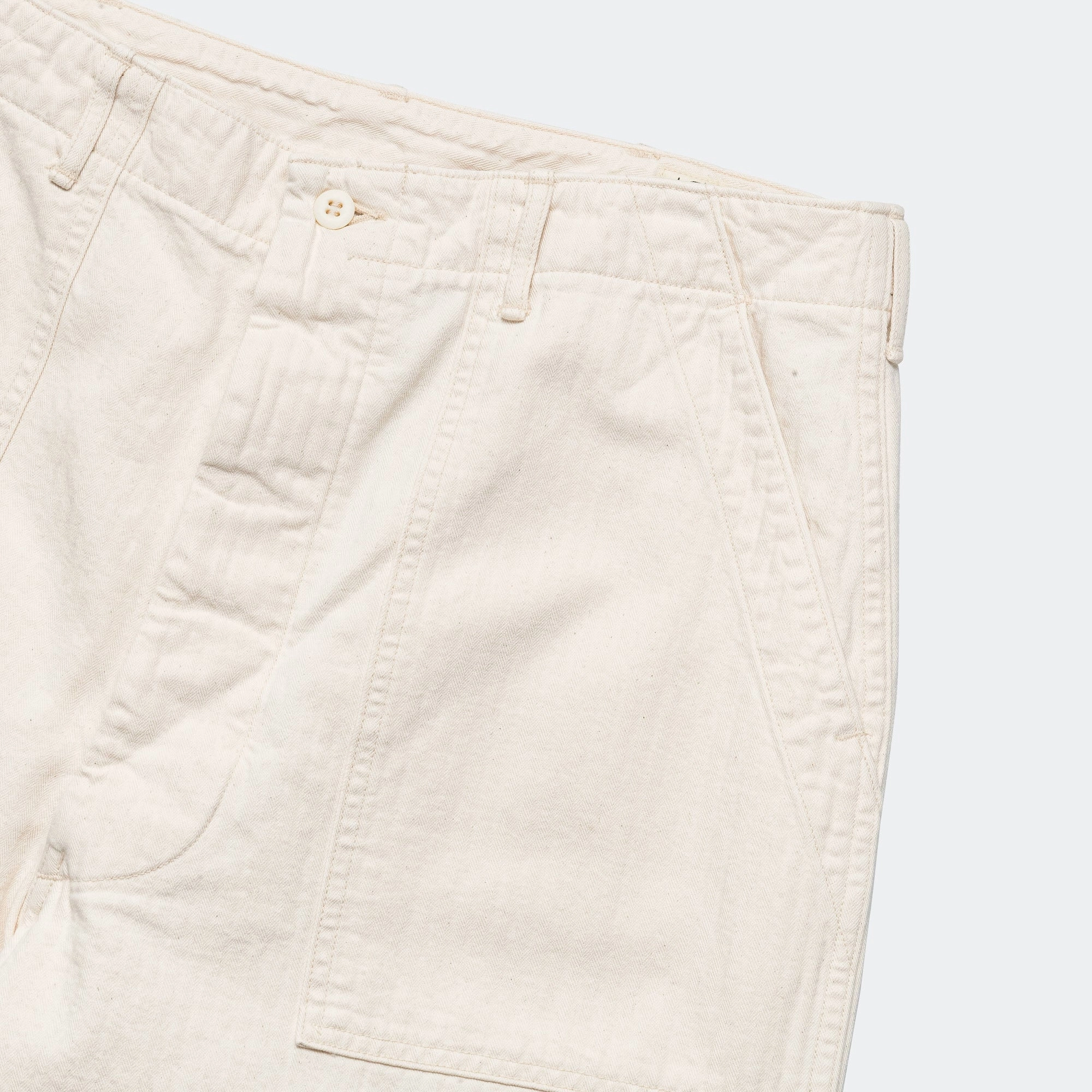 Herringbone Summer Fatigue Pants - Ecru AntiStaticFinish Trendy Look