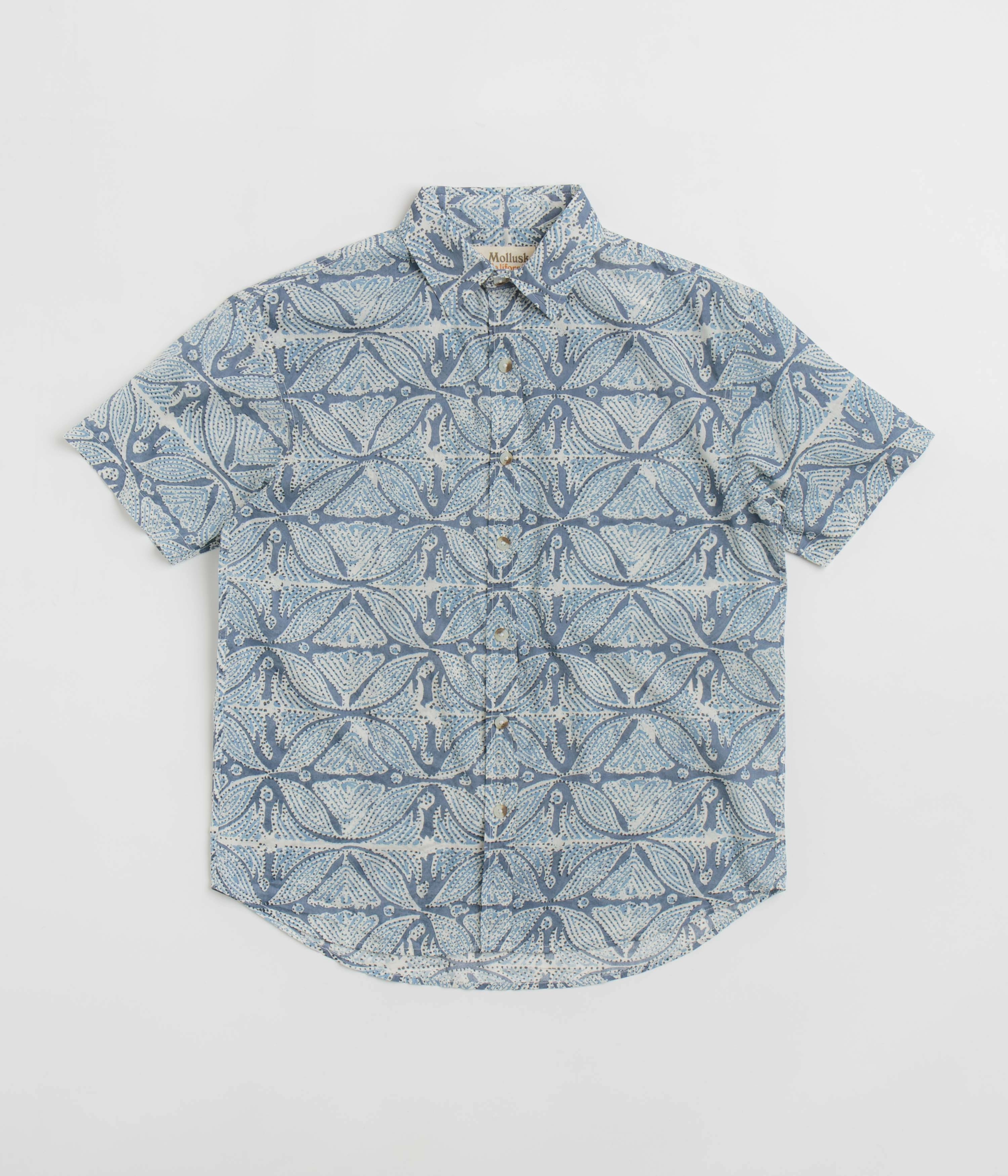 Multi Layer Stitching Geometric Shape Mollusk Summer Shirt - Blue Flowers