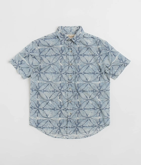 Multi Layer Stitching Geometric Shape Mollusk Summer Shirt - Blue Flowers