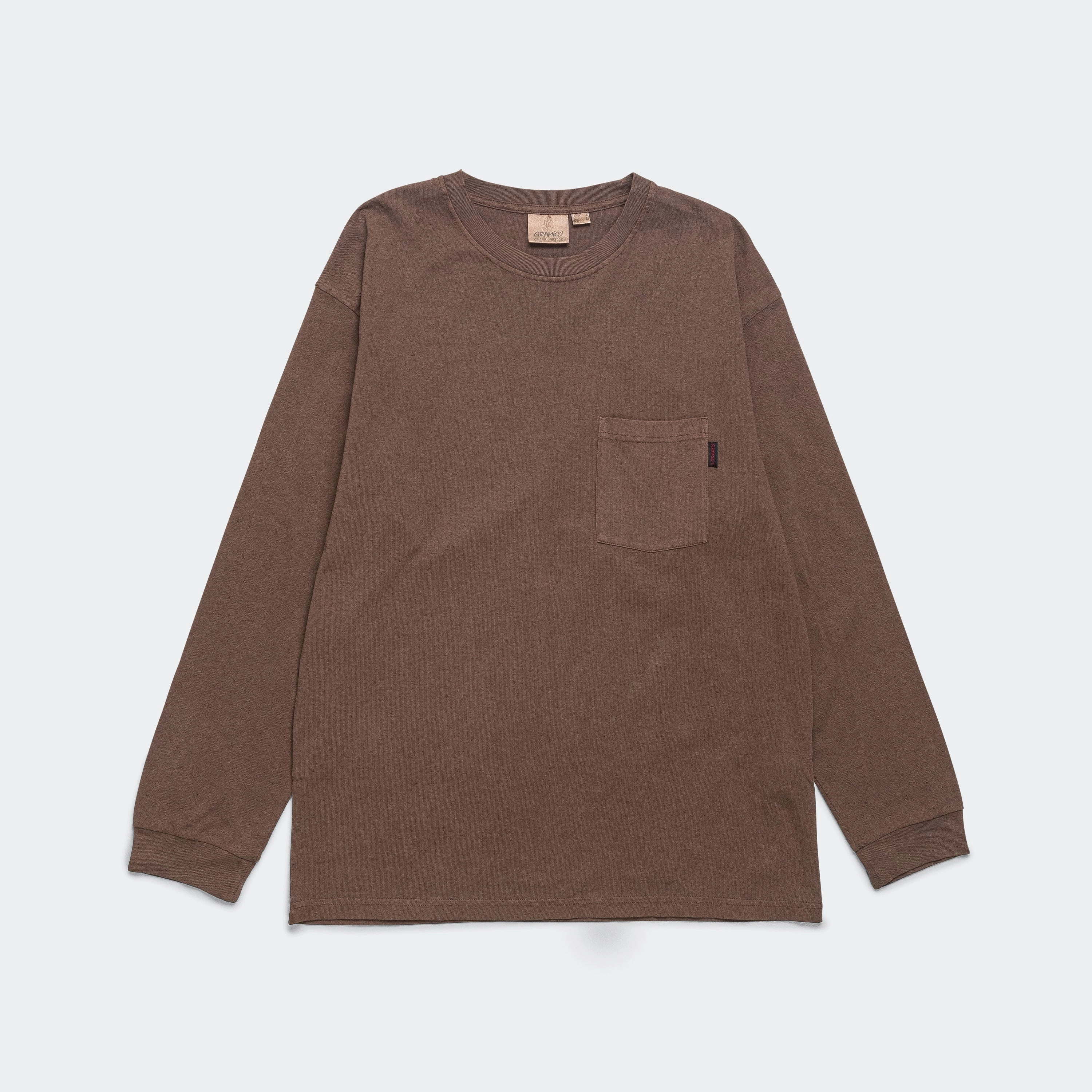 Laser Cut Edges Long Sleeve Pocket Tee Pigment Dyed - Brown