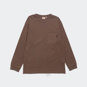 Laser Cut Edges Long Sleeve Pocket Tee Pigment Dyed - Brown