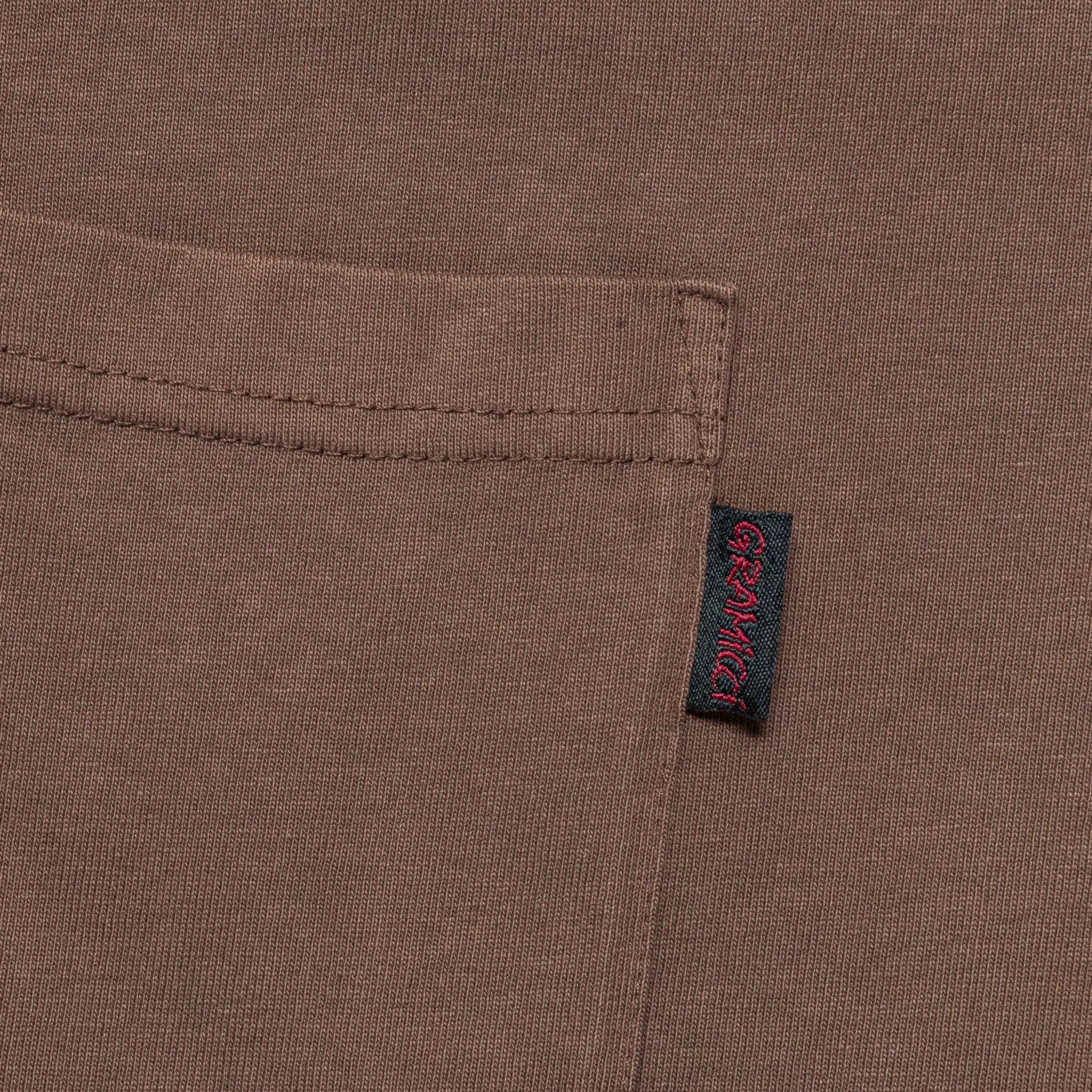 Long Sleeve Pocket Tee Pigment Dyed - Brown Boat neck style Comfortable And Trendy