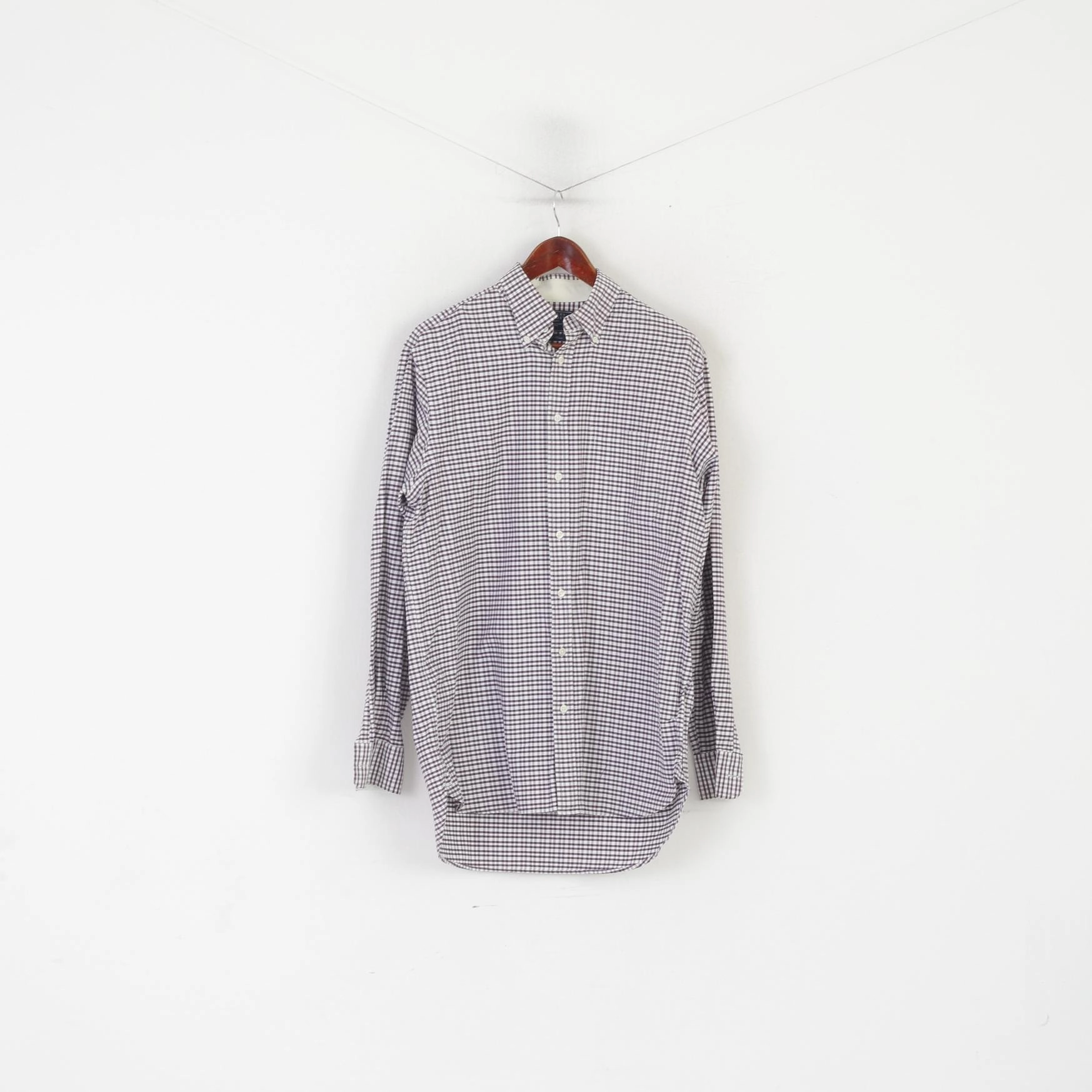 Charles Tyrwhitt Men M Casual Shirt Puple Check Cotton Long Sleeve Retro Top Lightweight Material