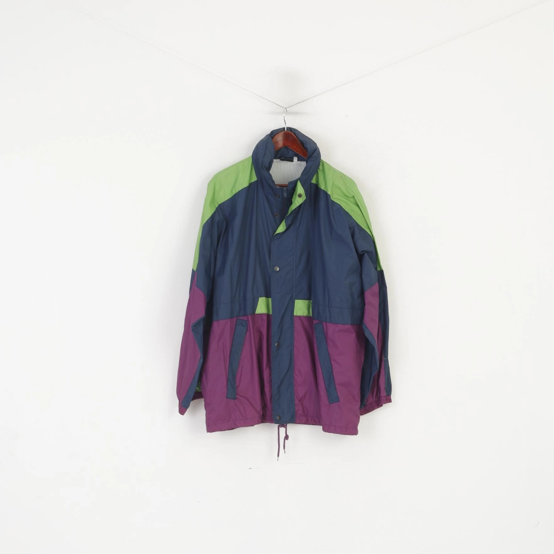 business people Overcome Speed Way Men XL Jacket Navy Nylon Waterproof Lightweight  Hidden Hood Vintage Top