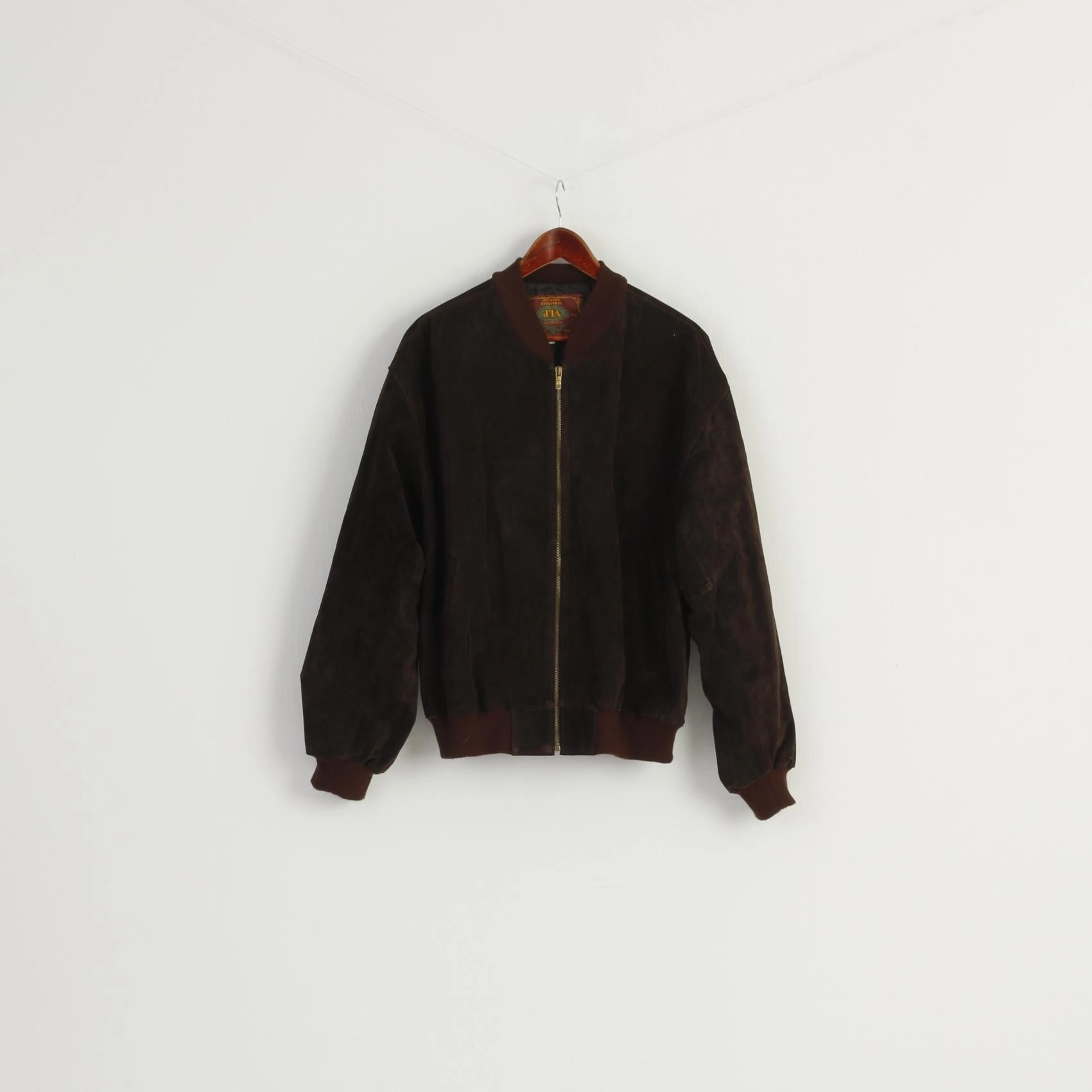 VIP Men XL Jacket Brown Leather Suede Italy Bomber Full Zipper Retro Top Multi Pocket Style multi-color