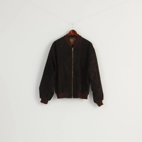 VIP Men XL Jacket Brown Leather Suede Italy Bomber Full Zipper Retro Top Multi Pocket Style multi-color