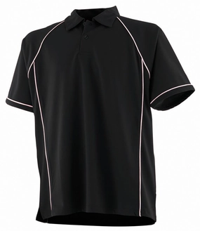 Performance Piped Polo | BLACK/WHITE Durable Double Stitching