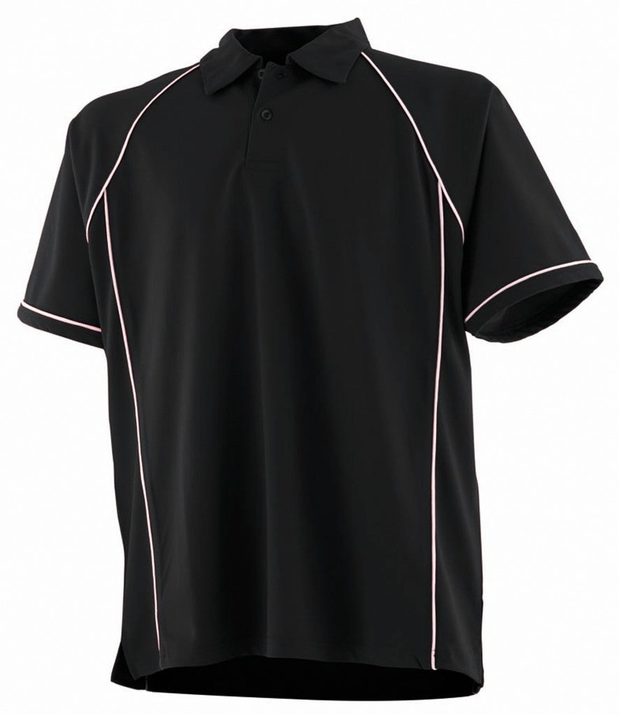 Performance Piped Polo | BLACK/WHITE Durable Double Stitching