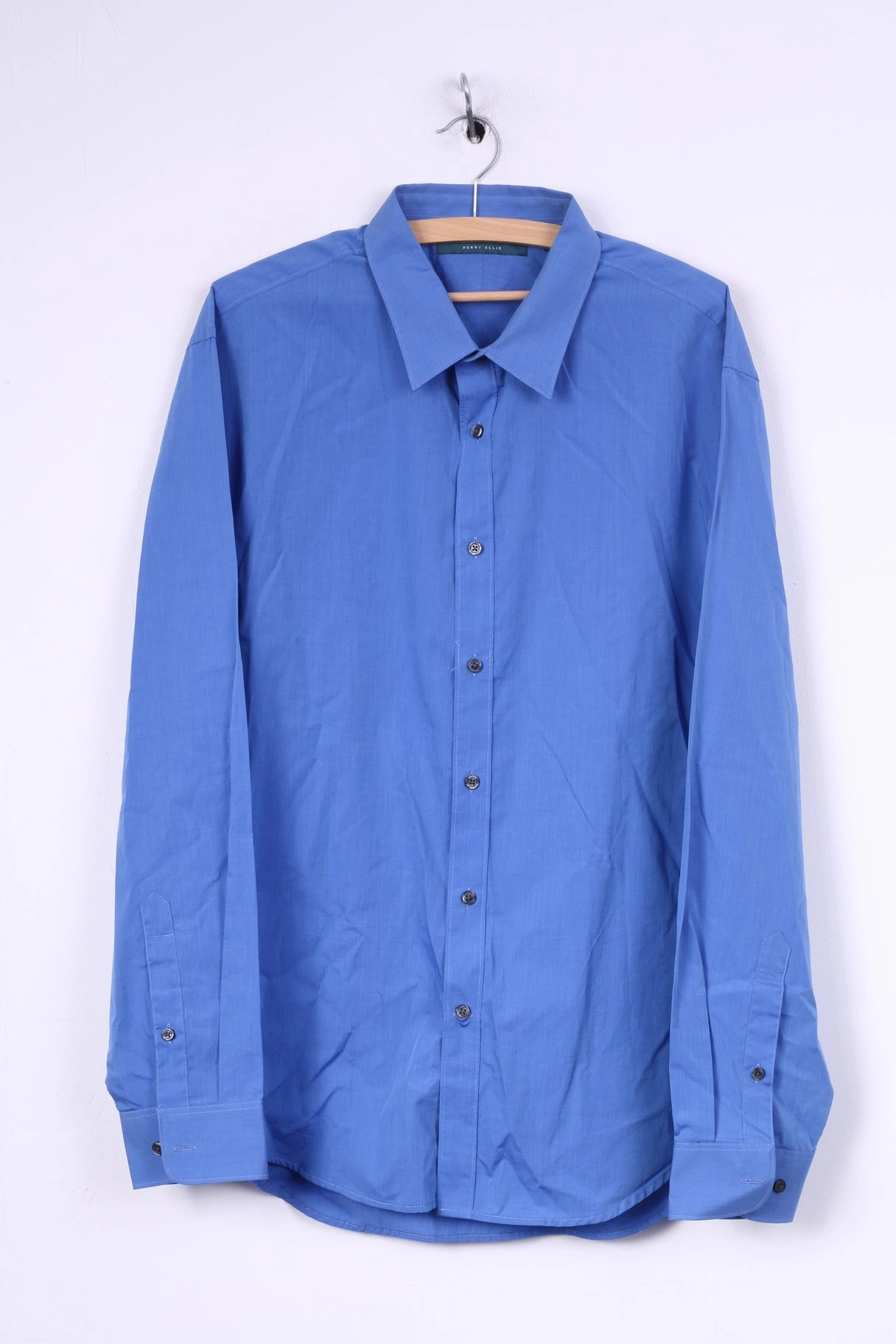 Perry Ellis Mens 2XL Casual Shirt Blue Cotton Long Sleeve Modern Look