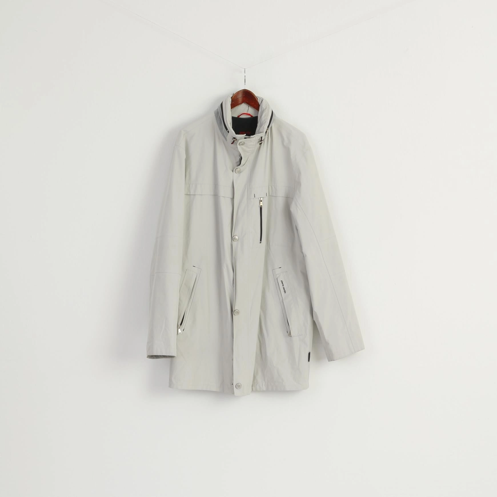 Pierre Cardin Men 54 L Jacket Gray Long Gore-Tex Hidden Hood Full Zipper Classic Top Chilly Air