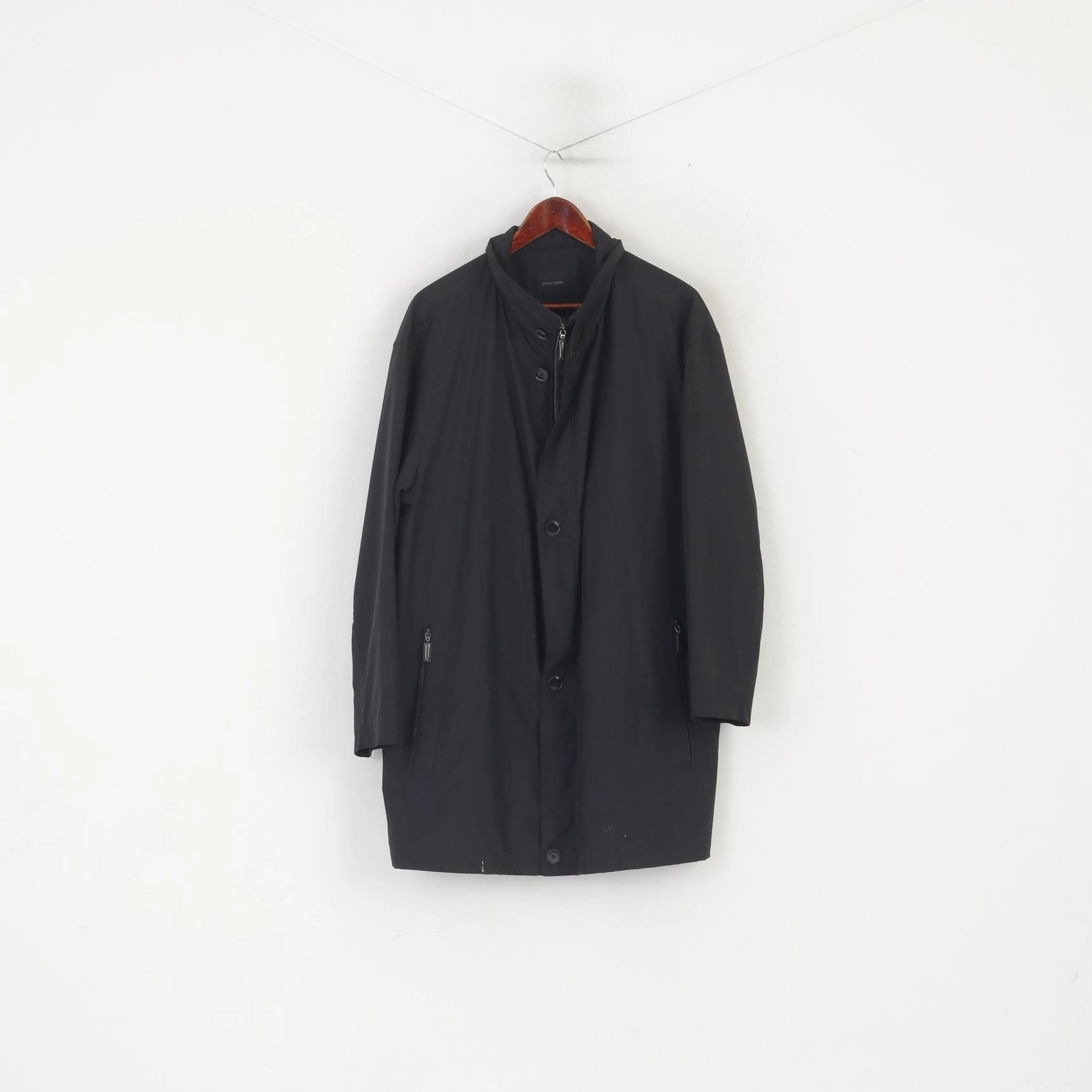 Bestseller Pierre Cardin Men 56 XL Jacket Long Black Lightweight Full Zipper Classic Casual Coat