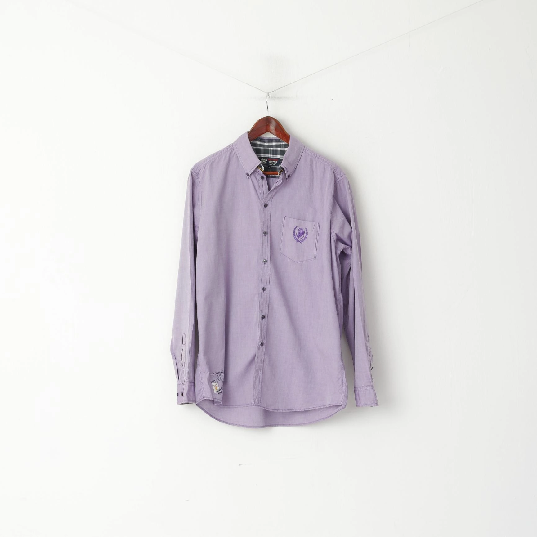 Pierre Cardin Men L Casual Shirt Purple Vintage Classic Cotton Long Sleeve Top BBQ Party