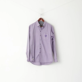Pierre Cardin Men L Casual Shirt Purple Vintage Classic Cotton Long Sleeve Top BBQ Party