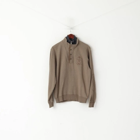 Pierre Cardin Men M Sweatshirt Brown Cotton Vintage Rugby Club Zip Neck Top Festival Outfit