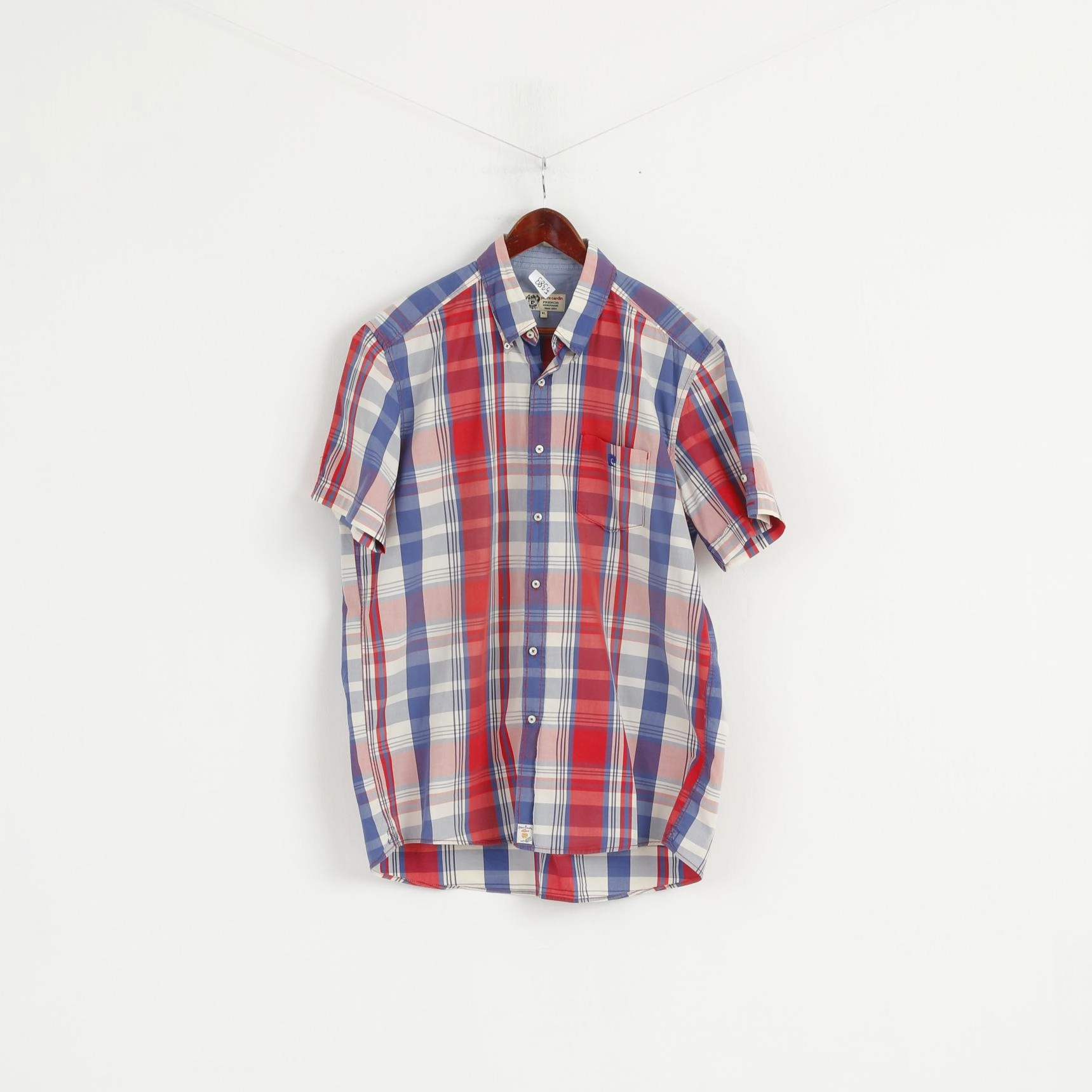 Preppy Vibe Pierre Cardin Men XL Casual Shirt French Heritage Blue Red Check Cotton Short Sleeve Top