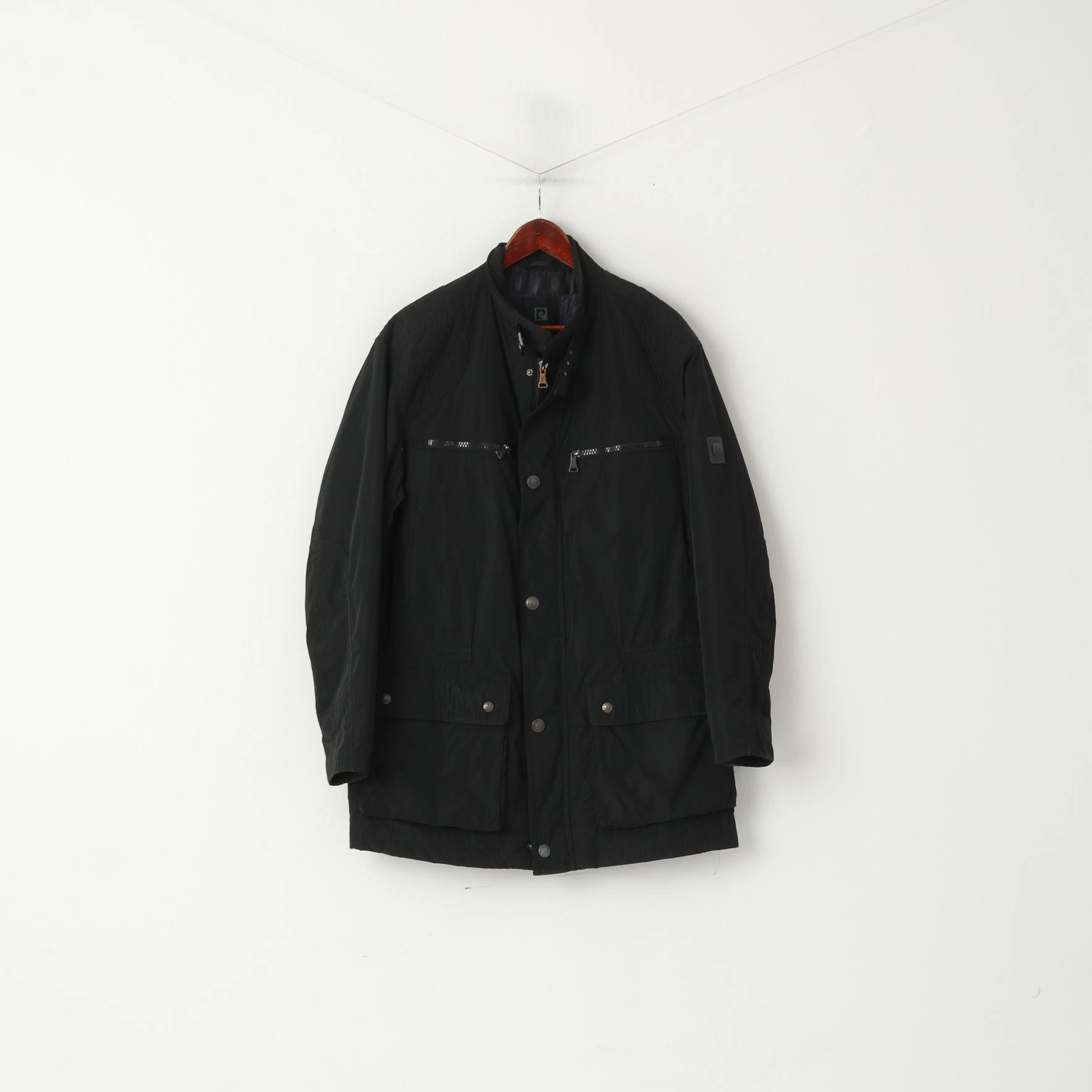 Cross Ventilation Channels Pierre Cardin Paris Men 56 XL Jacket Black Casual Heritage Detailed Buttons Zip Top Top