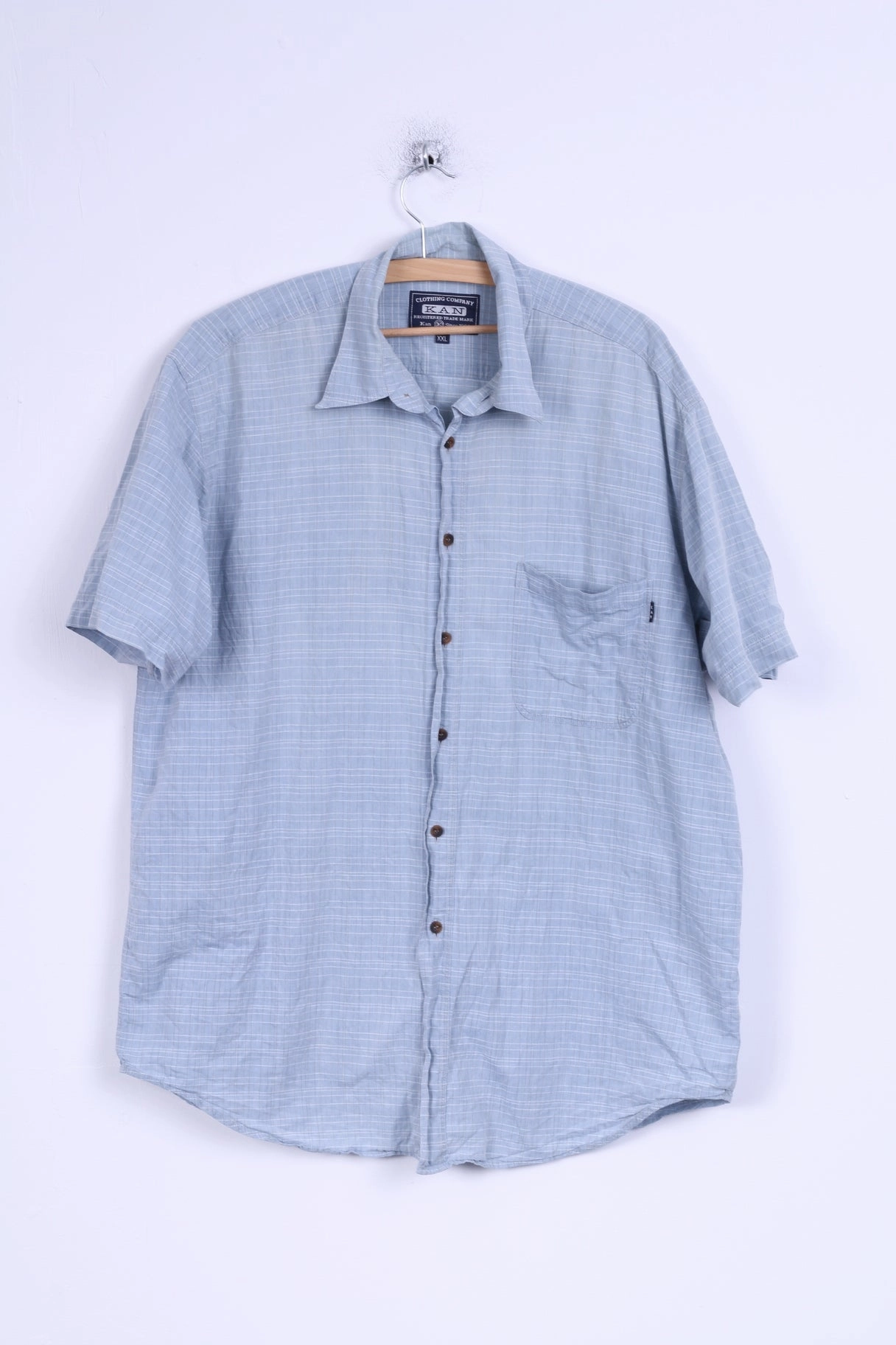 Local Favorite Everyday Essential KAN Mens XXL Casual Shirt Cotton Blue Checkered Short Sleeve