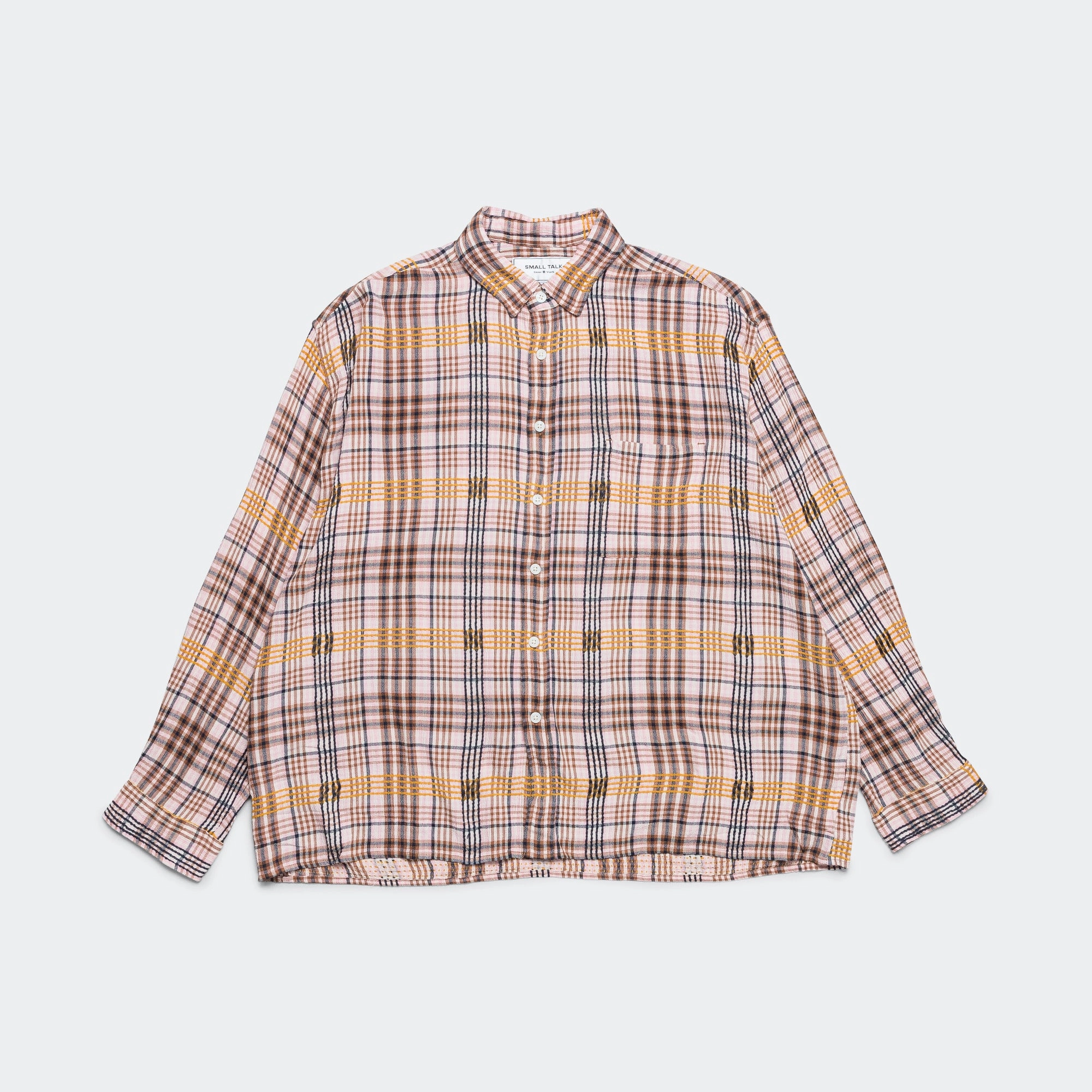 Pink Plaid Dobby L/S Button Down - Pink/Yellow fade resistant color