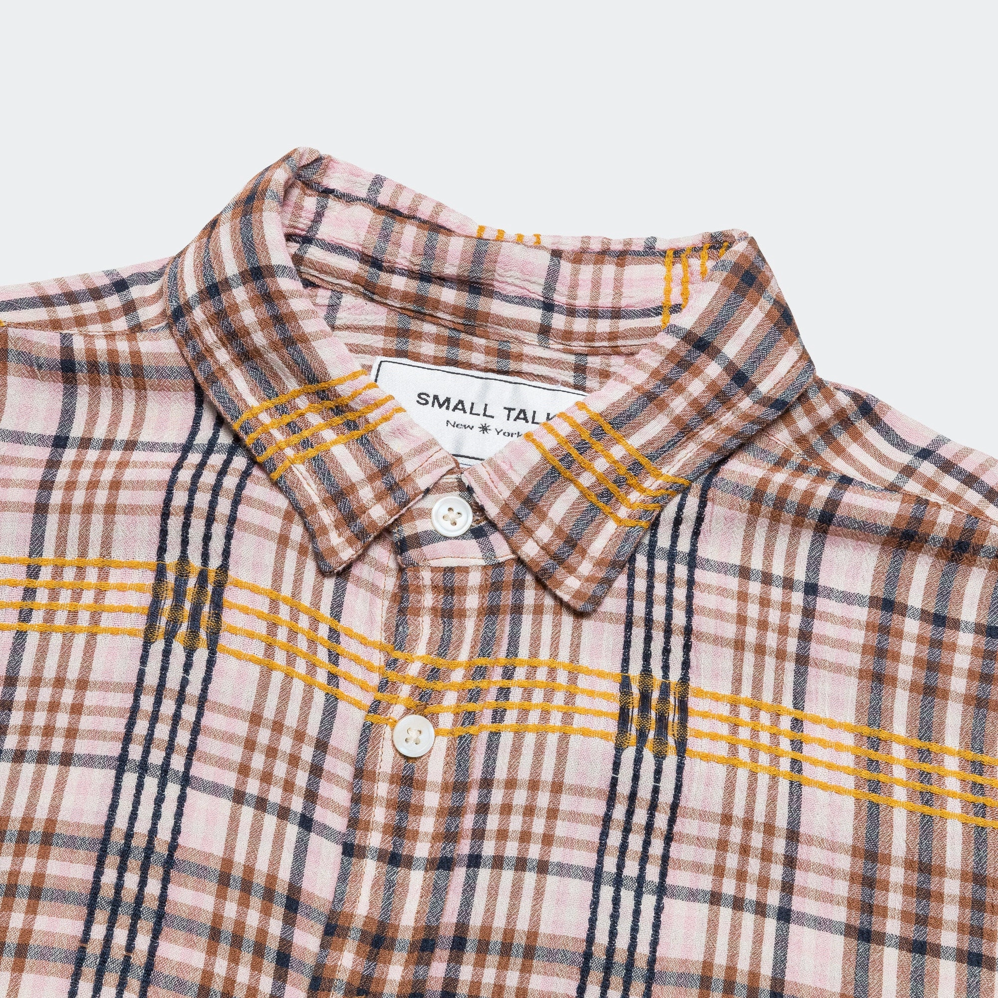 Brushed Inner Lining Casual Hangout Pink Plaid Dobby L/S Button Down - Pink/Yellow