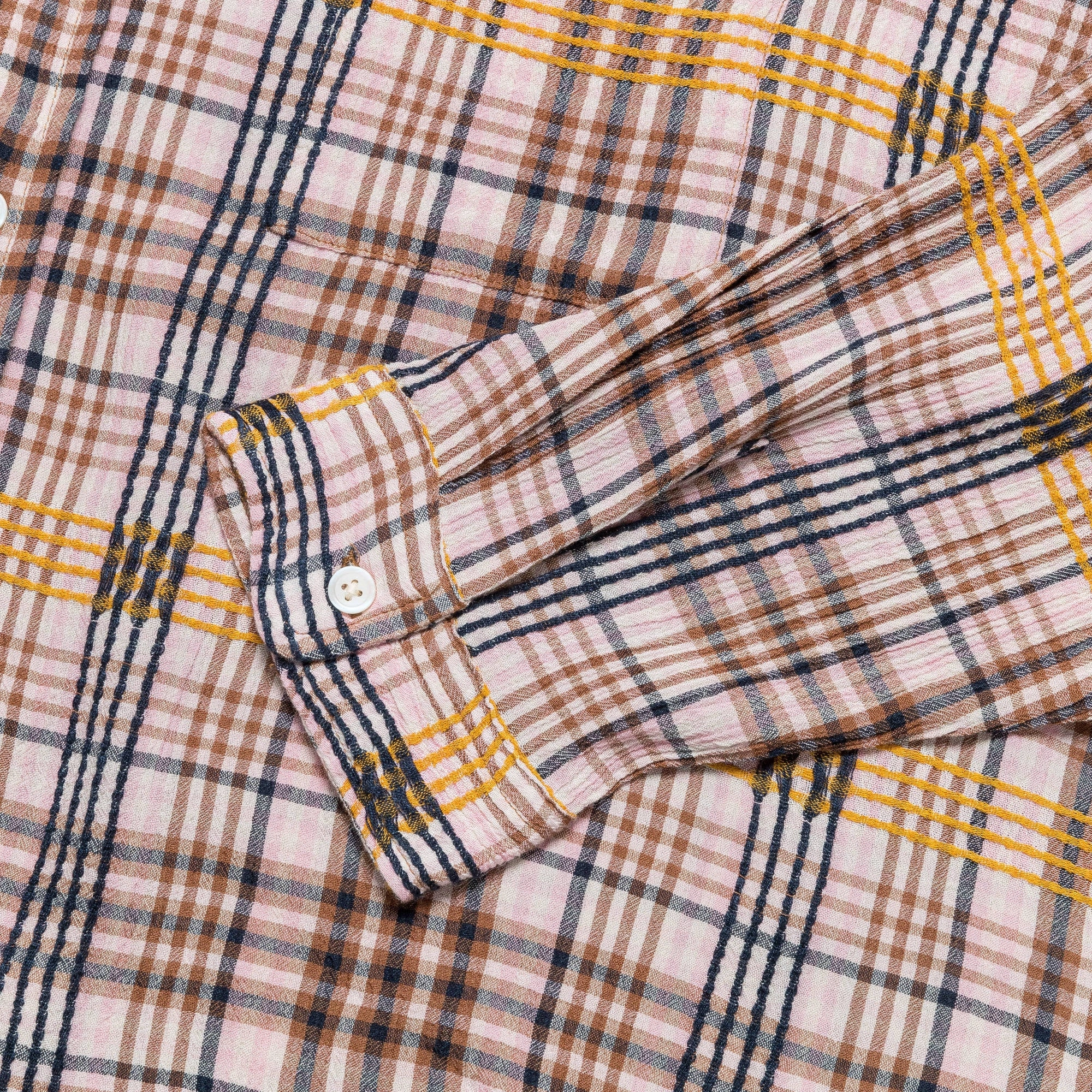 Neutral Tones Tagless Design Pink Plaid Dobby L/S Button Down - Pink/Yellow