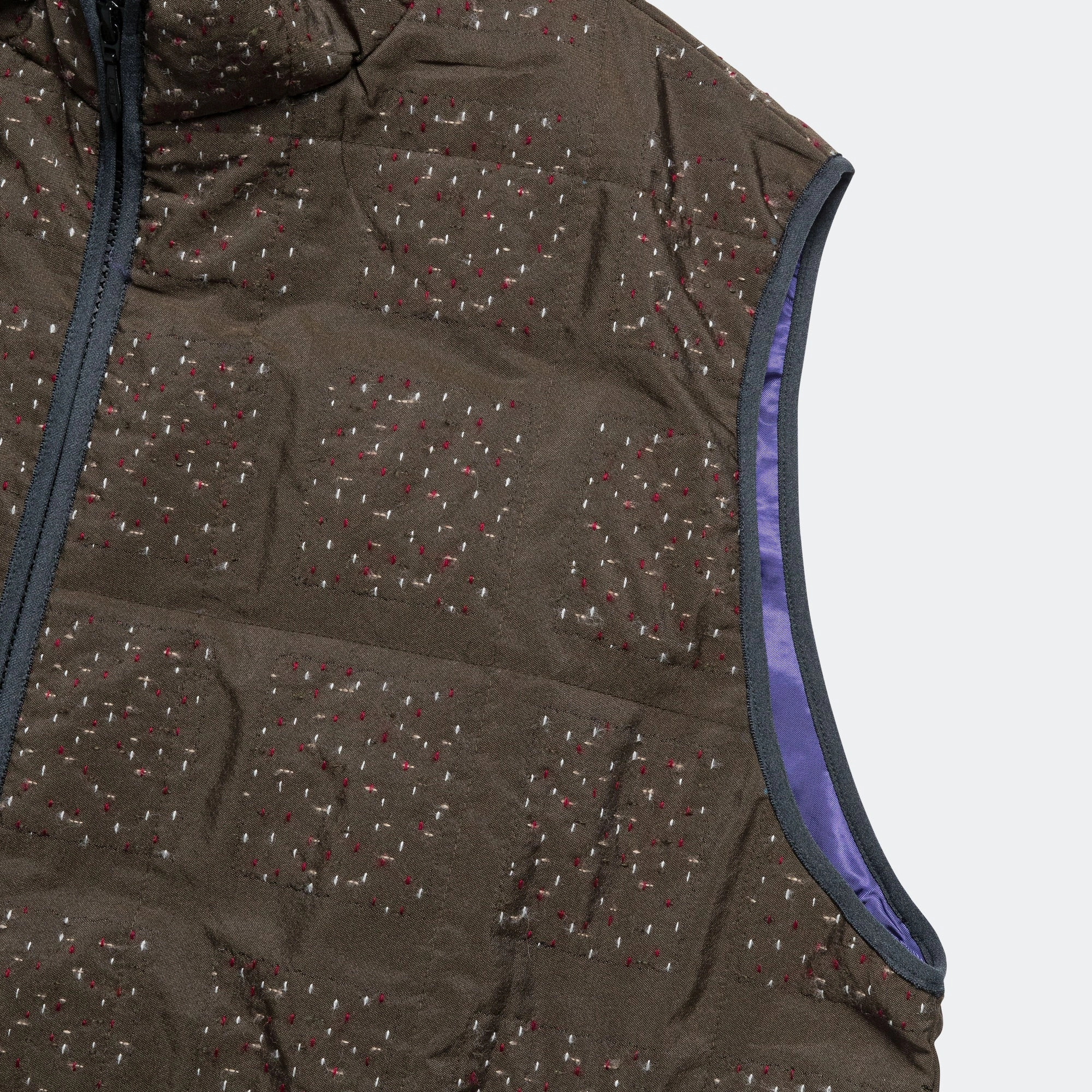 Drop Tail Hem Piping Quilt Vest - PE/W Square Double Cut Jq