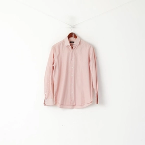 Fitted Shape Hugo Boss Men 41 16 L Casual Shirt Peach Cotton Striped Regular Fit Long Sleeve Top