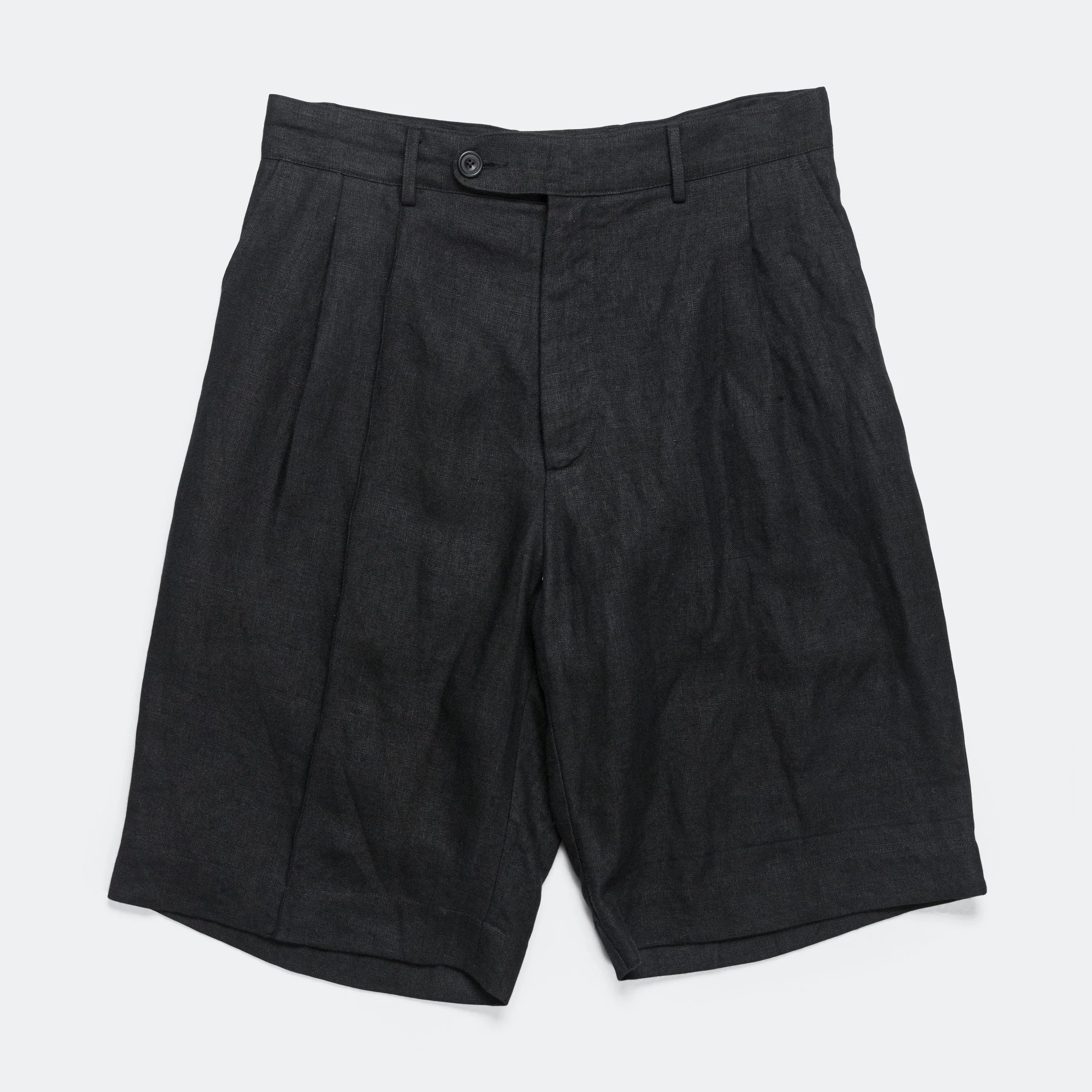 Vegan Leather Bootcut style Pleated Shorts - Navy Bee Keepers Linen