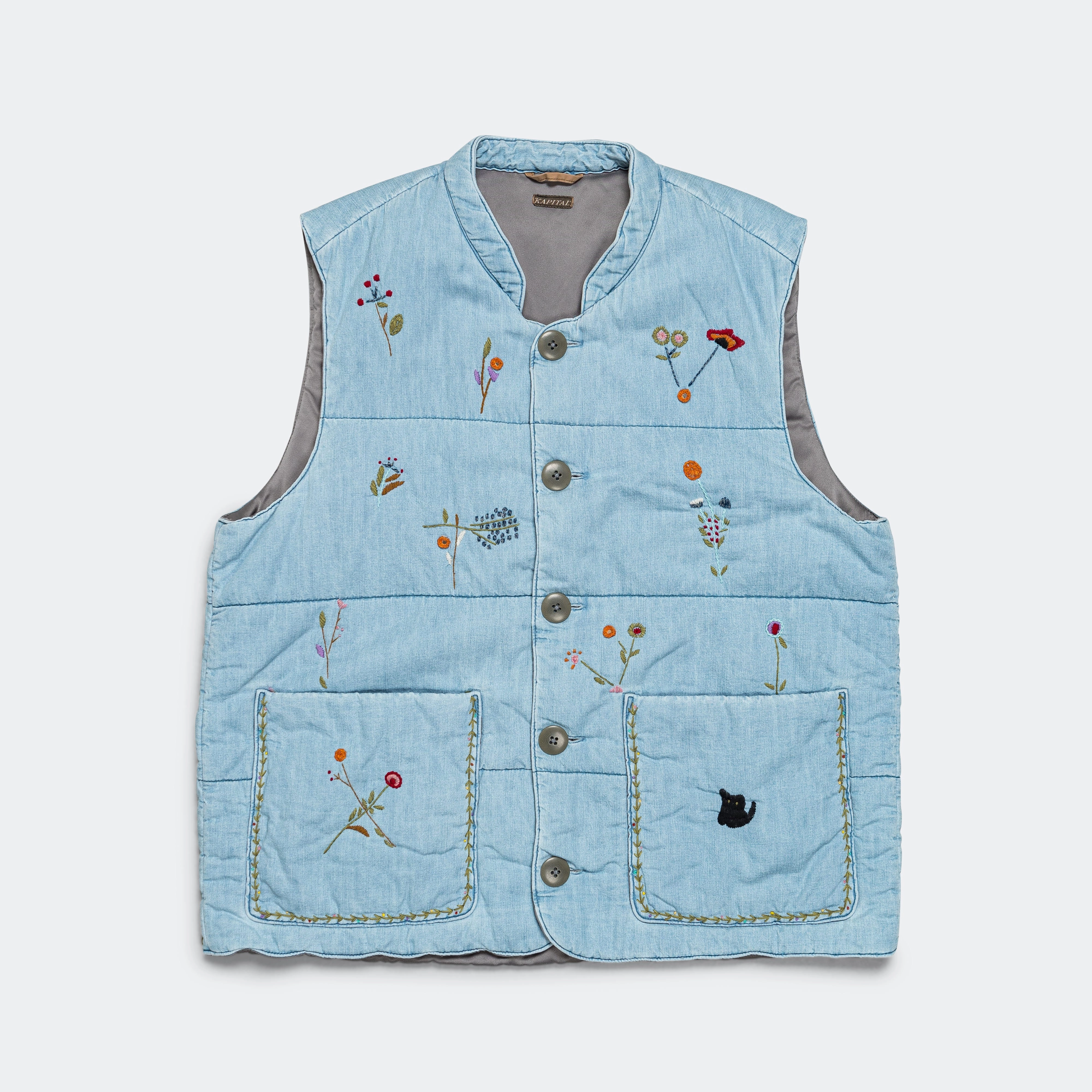 Travel Commuter Layer 6oz Denim Quilt SAMU Vest (Cat Embroidery) - Pro