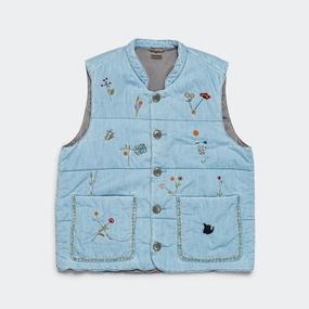 Travel Commuter Layer 6oz Denim Quilt SAMU Vest (Cat Embroidery) - Pro