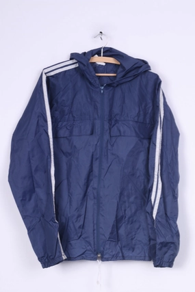 Flexible Seams Vintage Mens S Jacket Lightweight Hooded Navy Full Zipper Sportswear