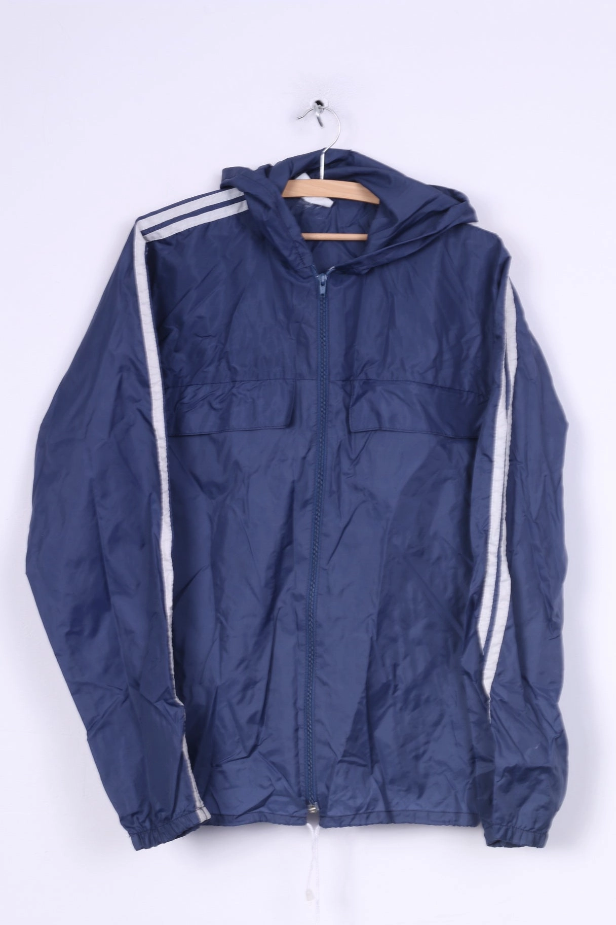 Flexible Seams Vintage Mens S Jacket Lightweight Hooded Navy Full Zipper Sportswear