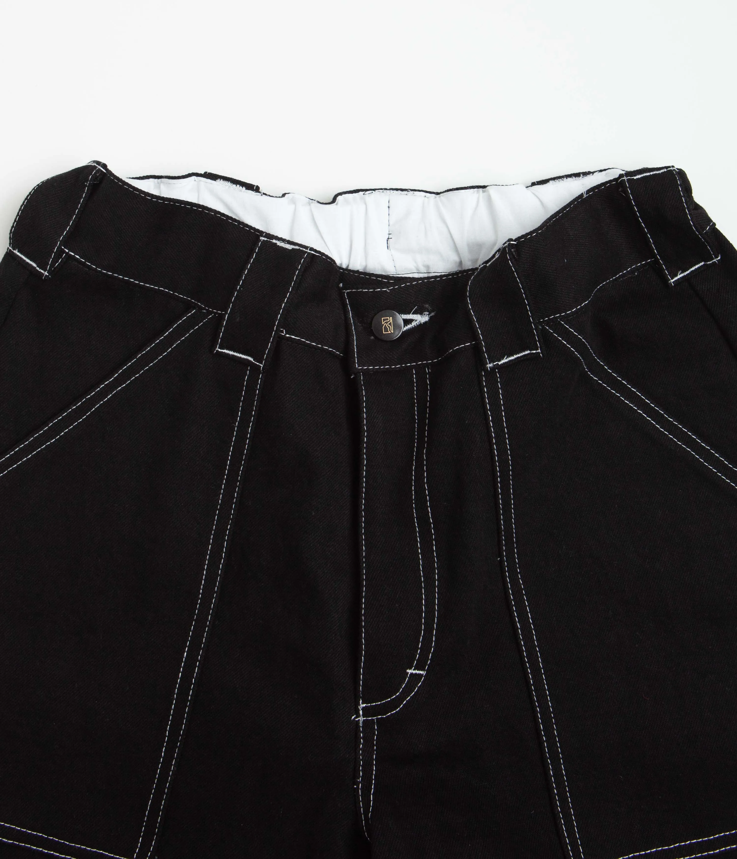 WaterResistantFinish Poetic Collective Painter Shorts - Black Denim / White Stitch