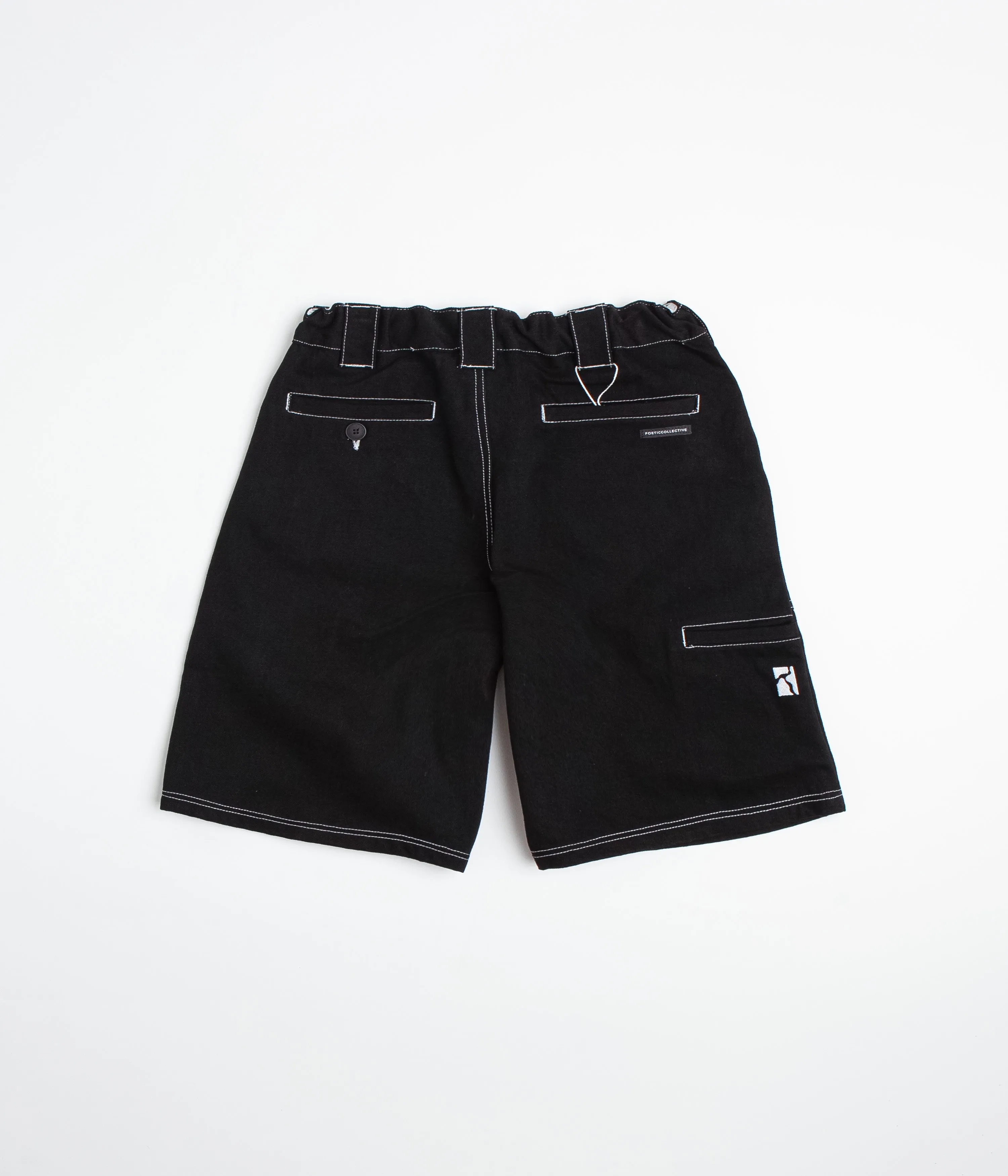Street Ready Glide On Mobility Cut Poetic Collective Painter Shorts - Black Denim / White Stitch