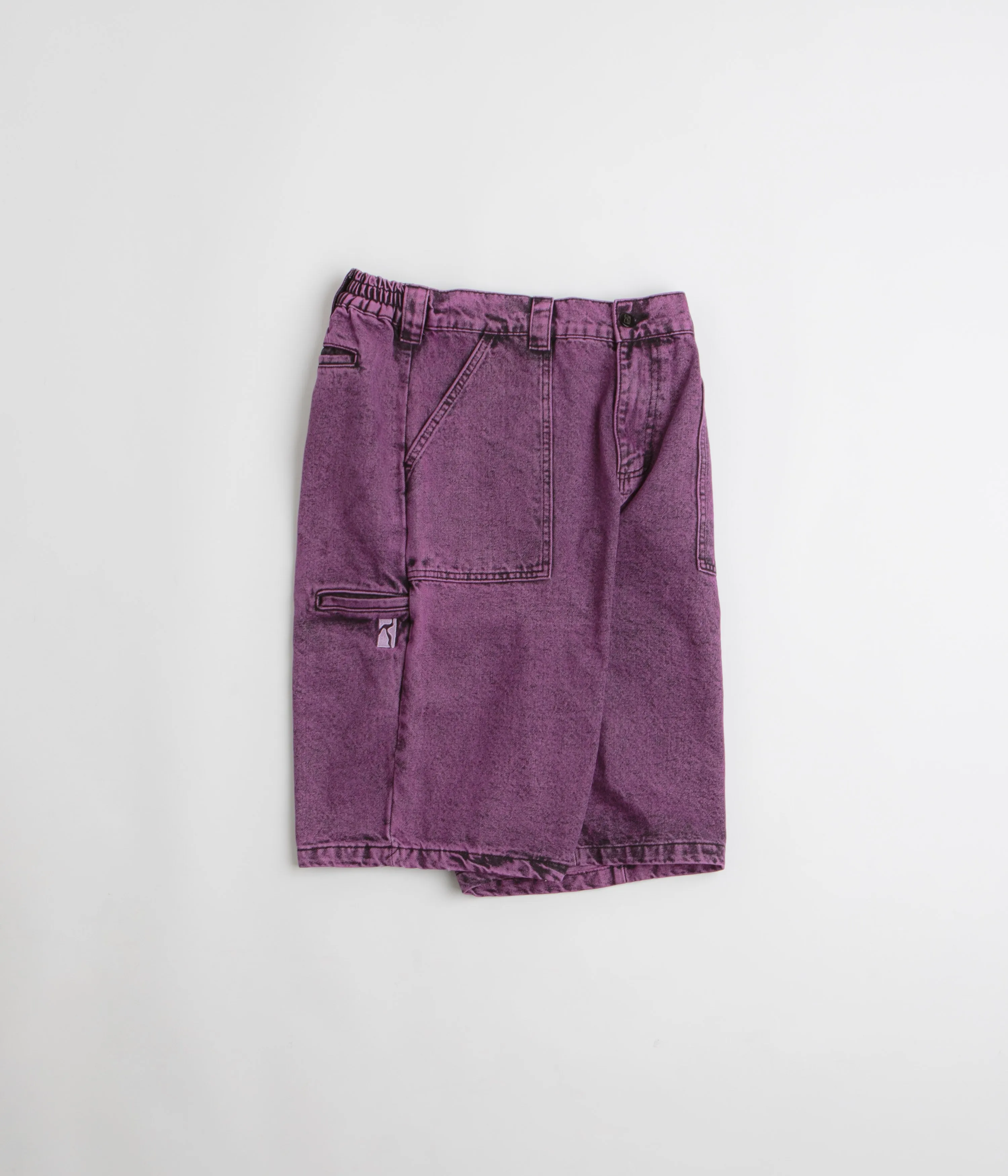 Simple Comfort Poetic Collective x flatspot Painter Shorts - Purple Acid Wash Denim