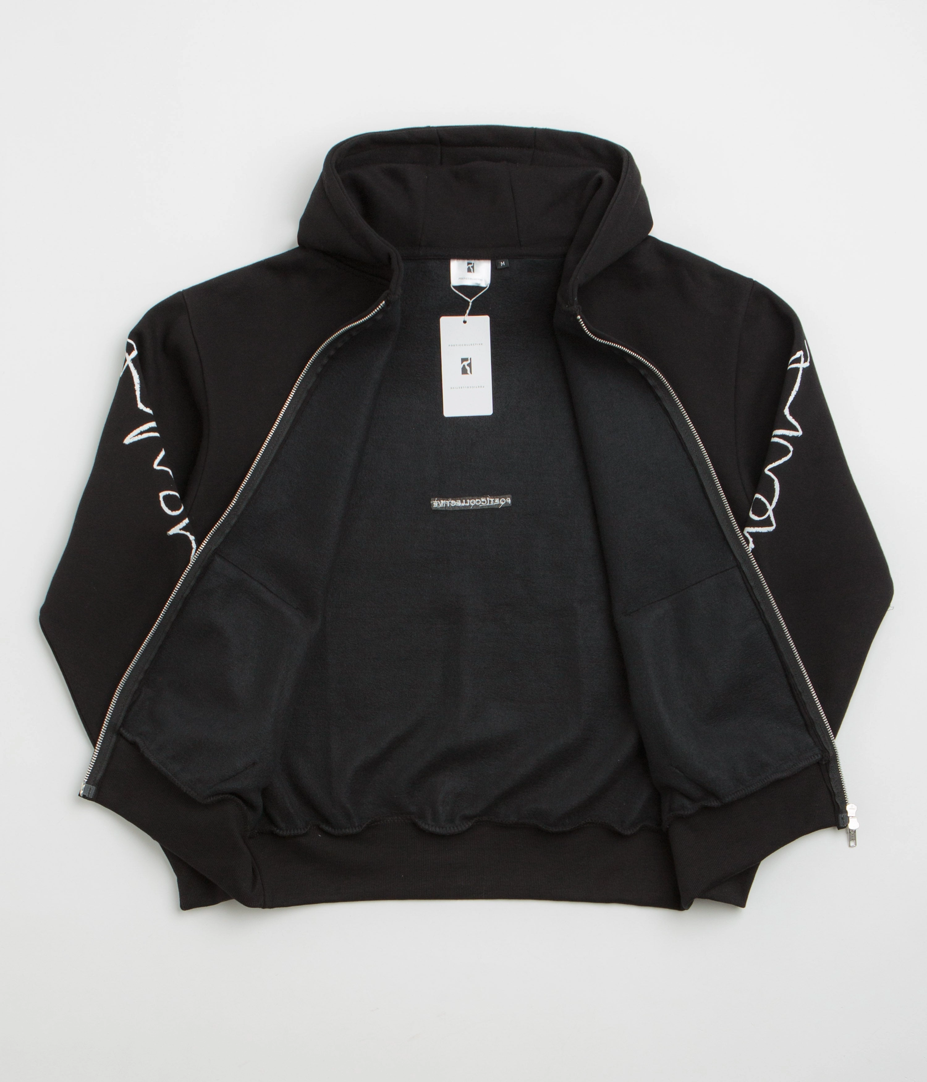 Faux Fur Trim Lounging At Home Poetic Collective Crayon Arm Zip Hoodie - Black