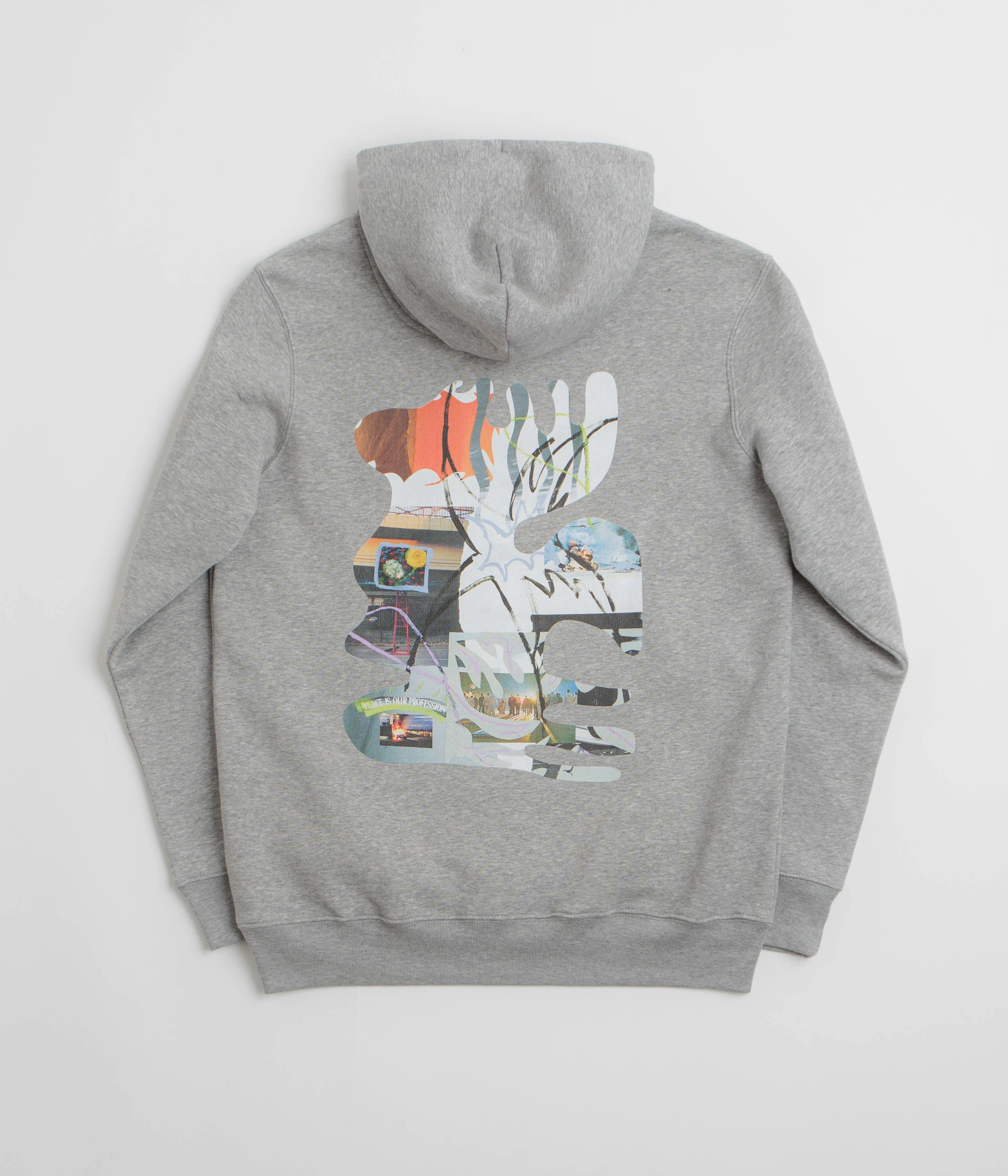 Poetic Collective Shaped Collage Hoodie - Heather Grey College Outfit