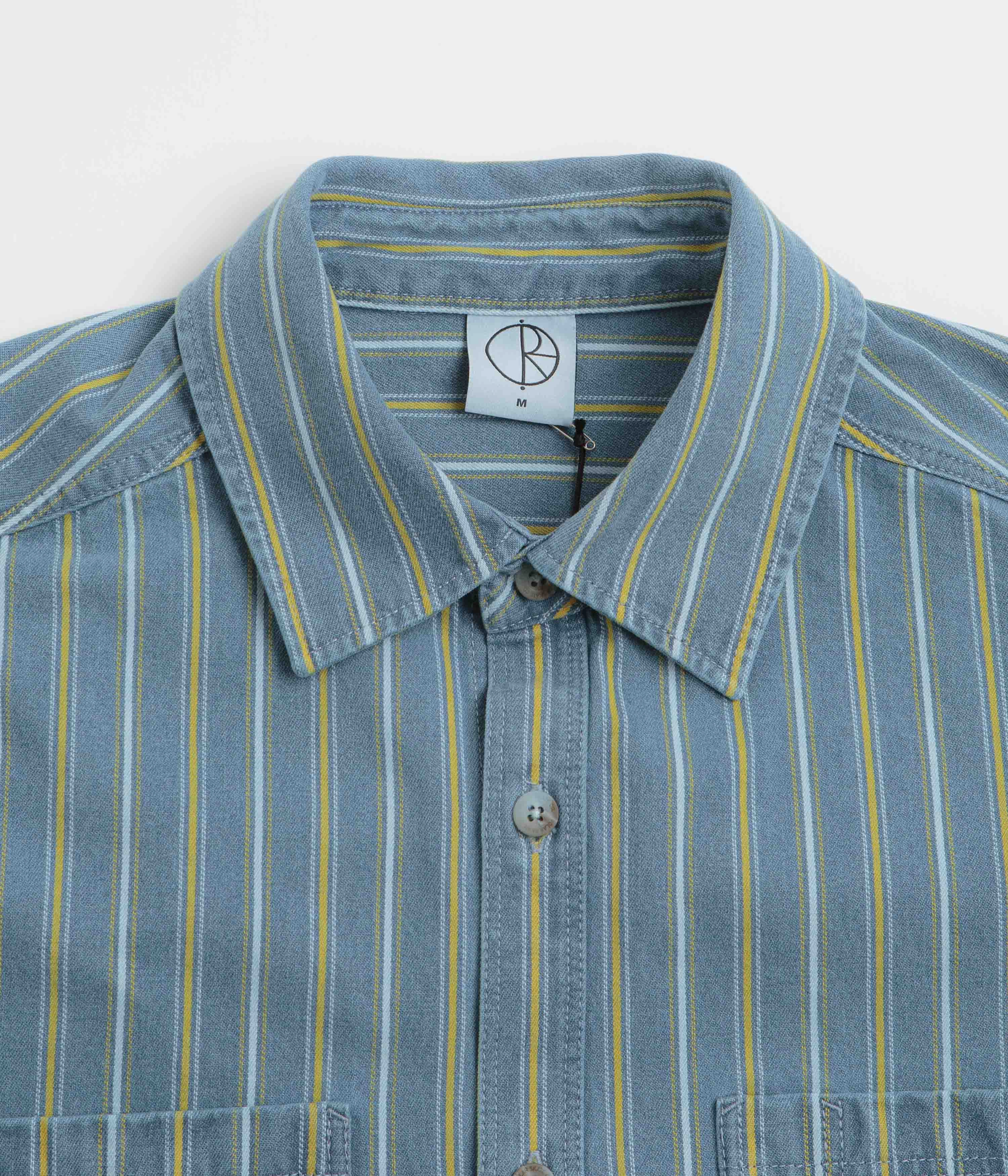 Anti Pill Treatment Anti Cling Fabric Polar Denim Mike Shirt - Blue / Yellow