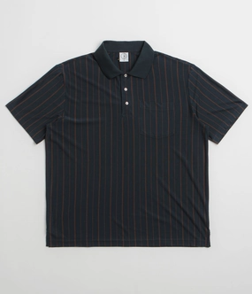 Polar Fancy Polo Shirt - Navy / Brown Waffle Weave Reinforced Side Vents