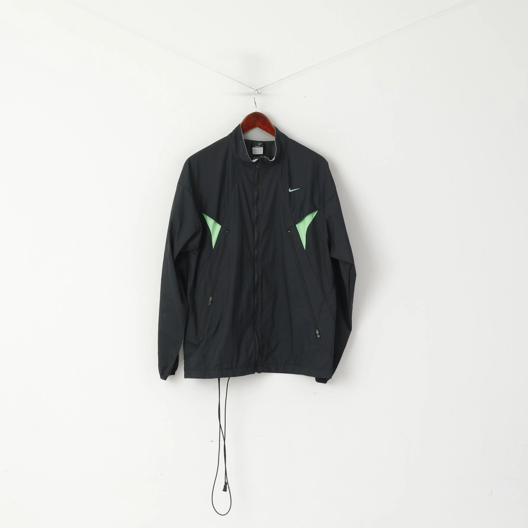 Nike Men L Jacket Black Run Training Sport Lightweight Full Zipper Slim Fit Reflective Track Top Chic HiddenStorage